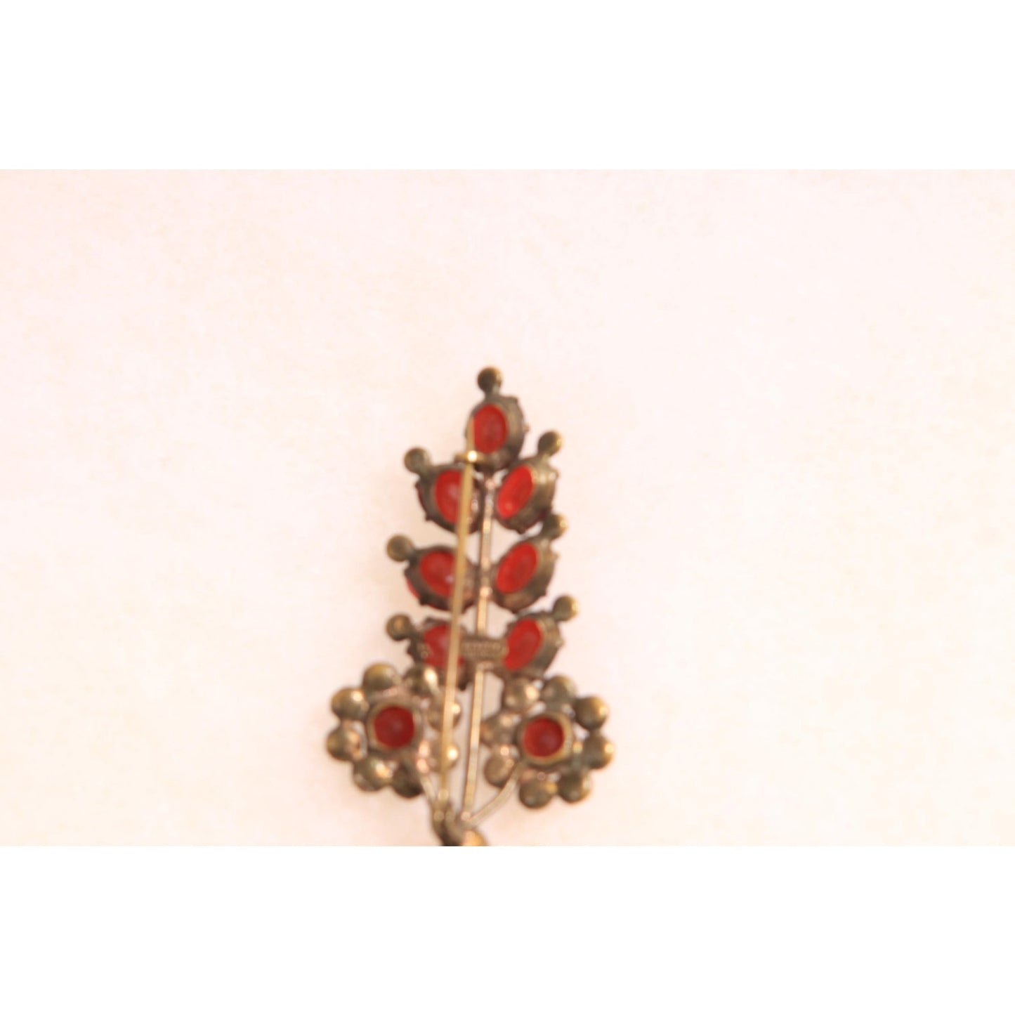 1930s Faux Garnet Red Glass Novelty Floral Leaf Bouquet Czech Slovakia Brooch