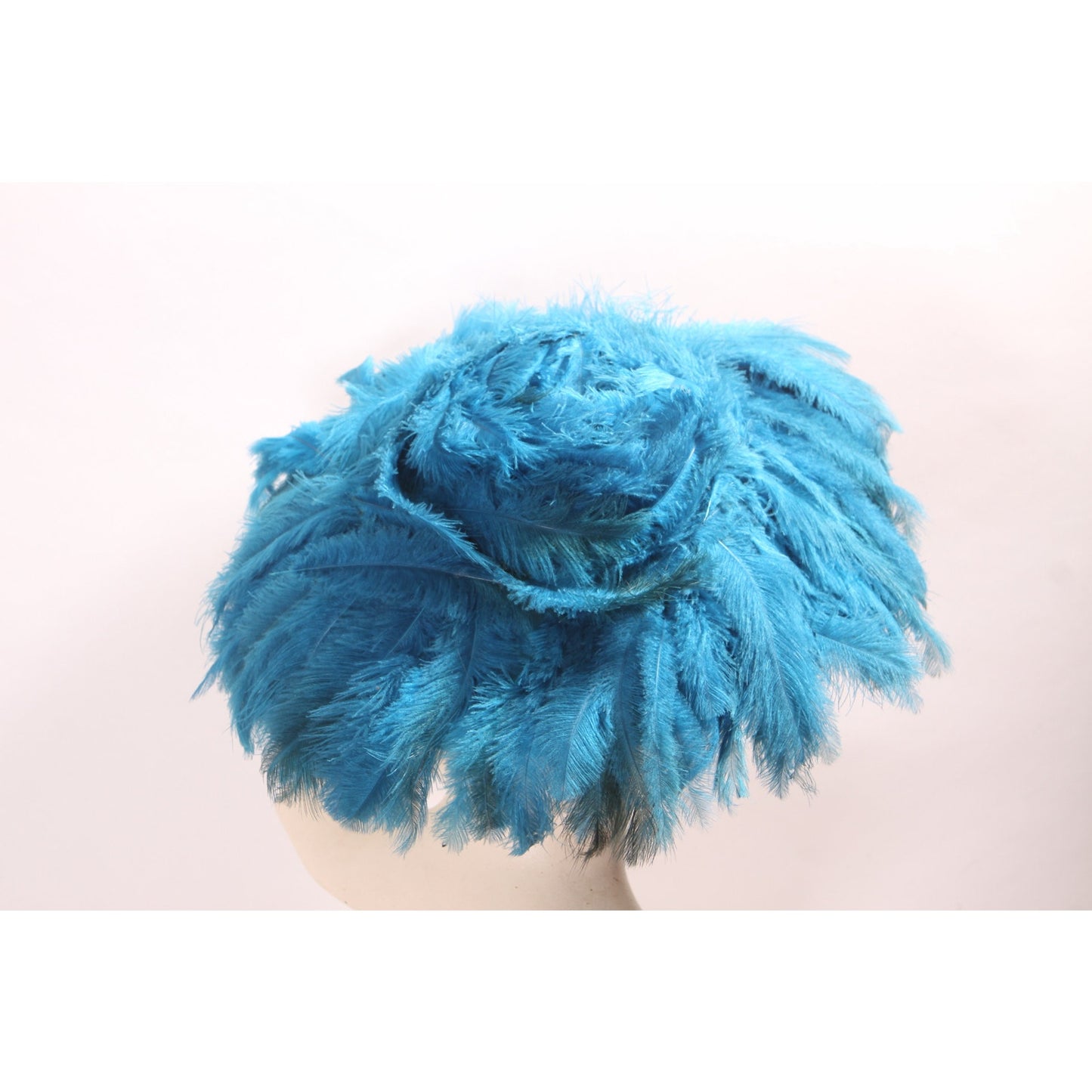 1960s Turquoise Blue Feather Saucer Mod Wide Brim Hat by Marche