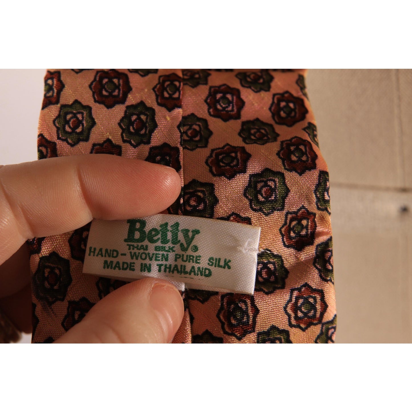 1970s Pink, Green and Red Print Necktie by Betty