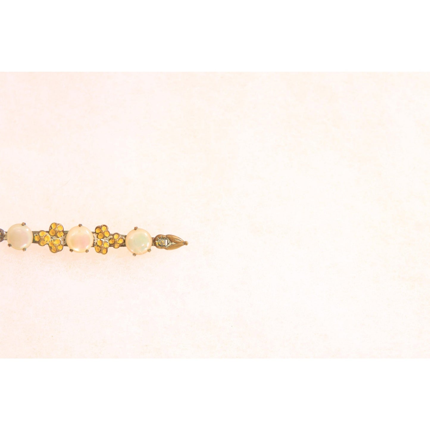 Antique 1910s 1920s Edwardian Yellow and Mother of Pearl Floral Bar Brooch