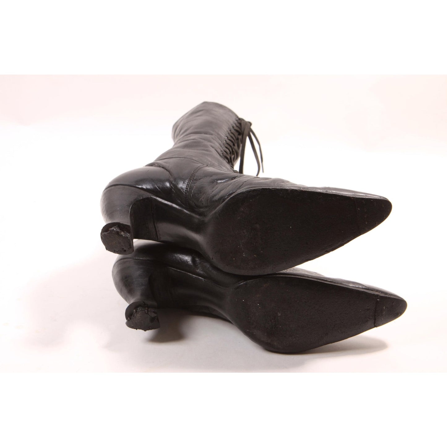 Antique 1800s Victorian Black Leather Lace Up High Heel Boots