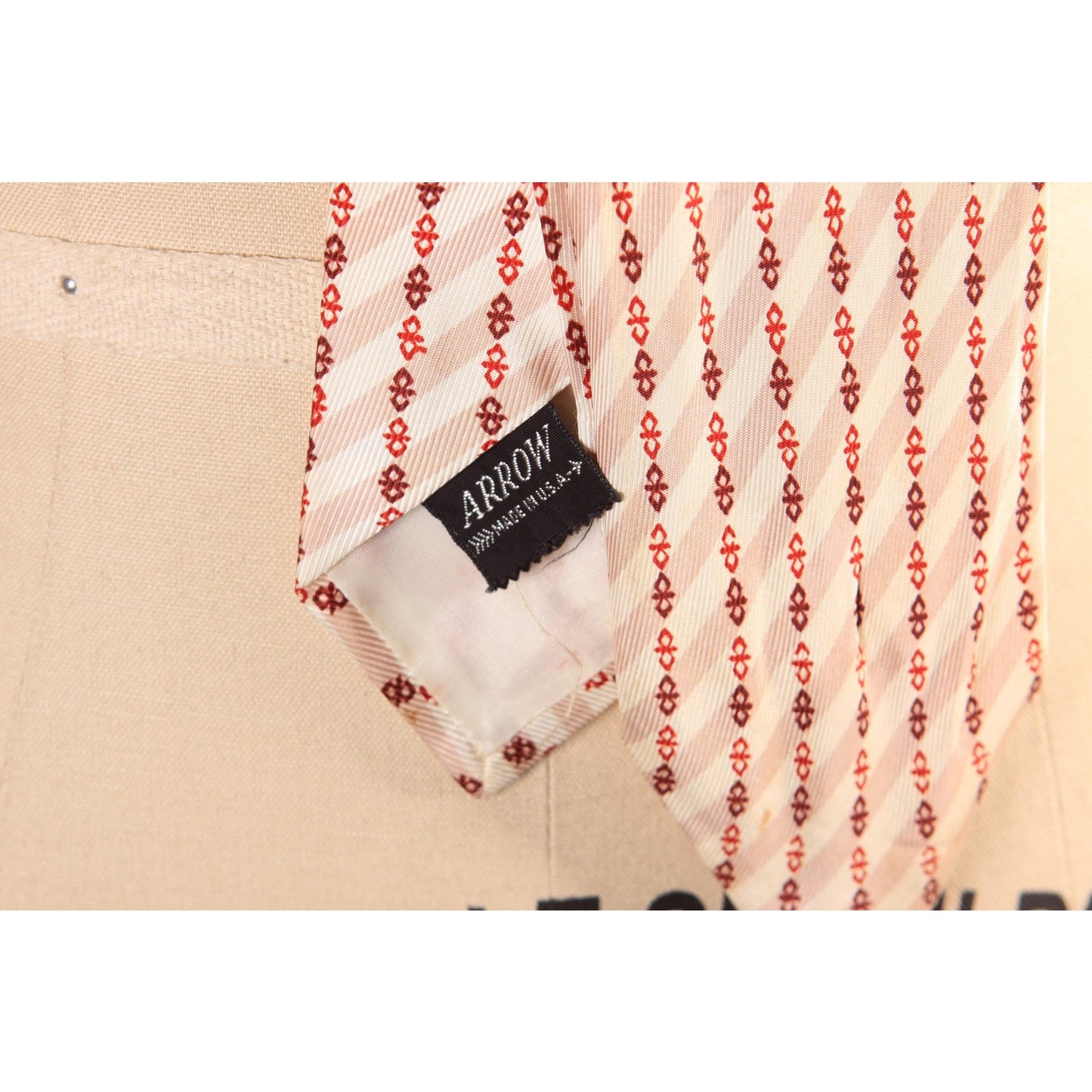 1960s Cream Off White and Red Necktie Tie by Arrow