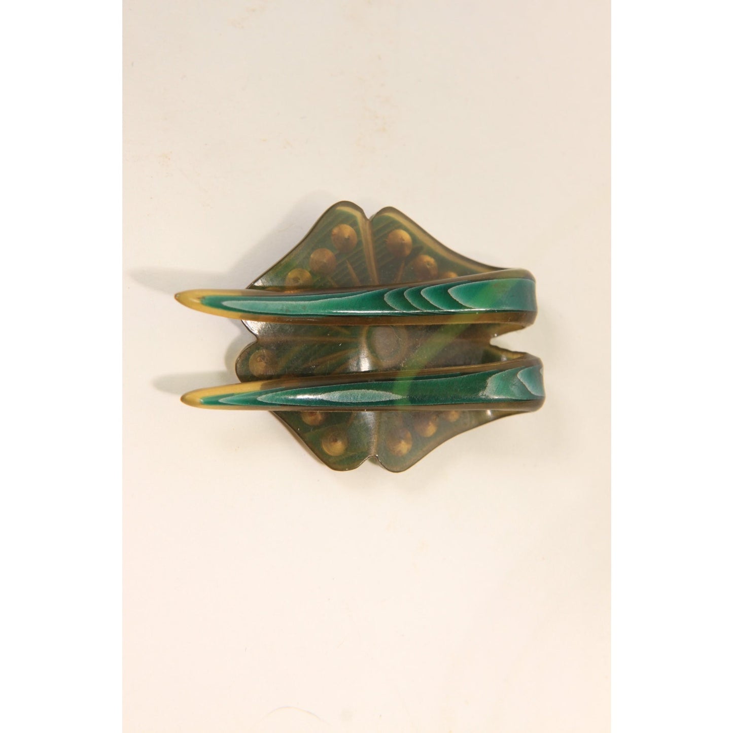 1930s Green Flower Floral Rhinestone Prong Hair Fork Comb