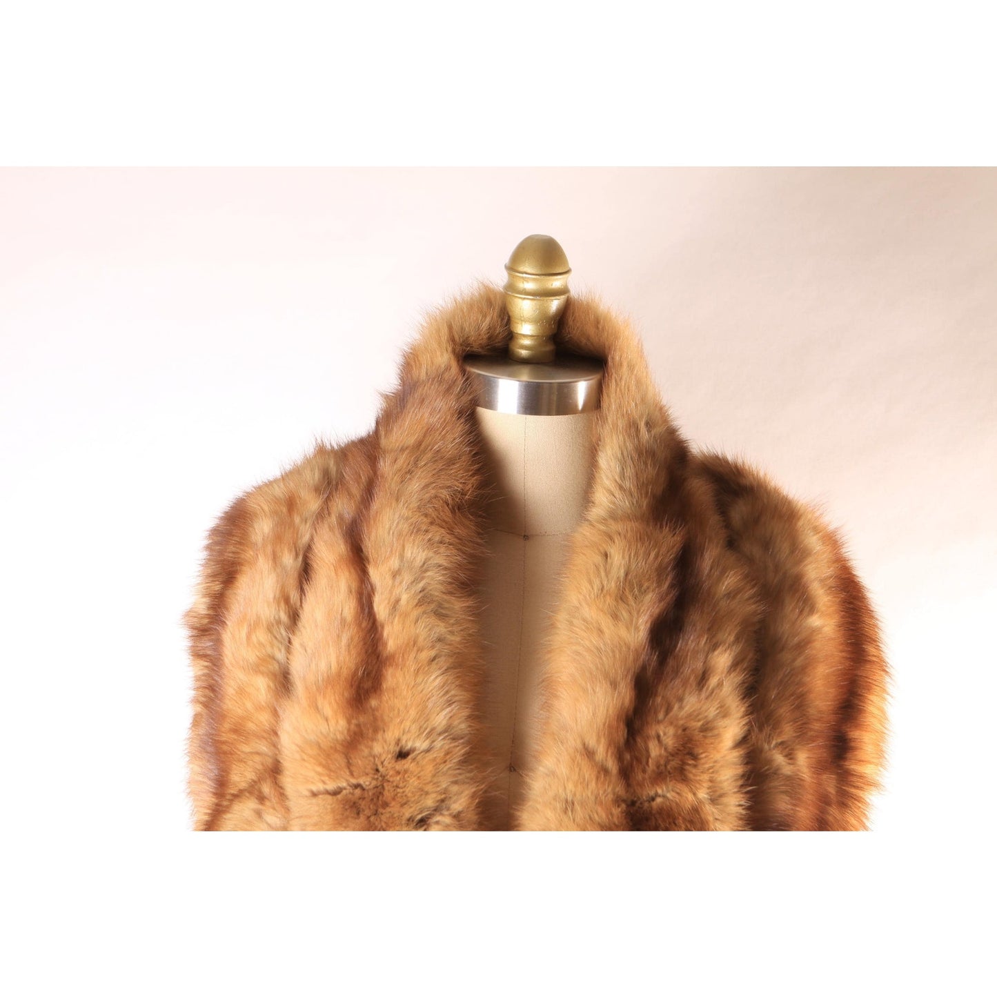 1950s Brown Marten Fur Fuzzy Double Pelt Velvet Lined Collar