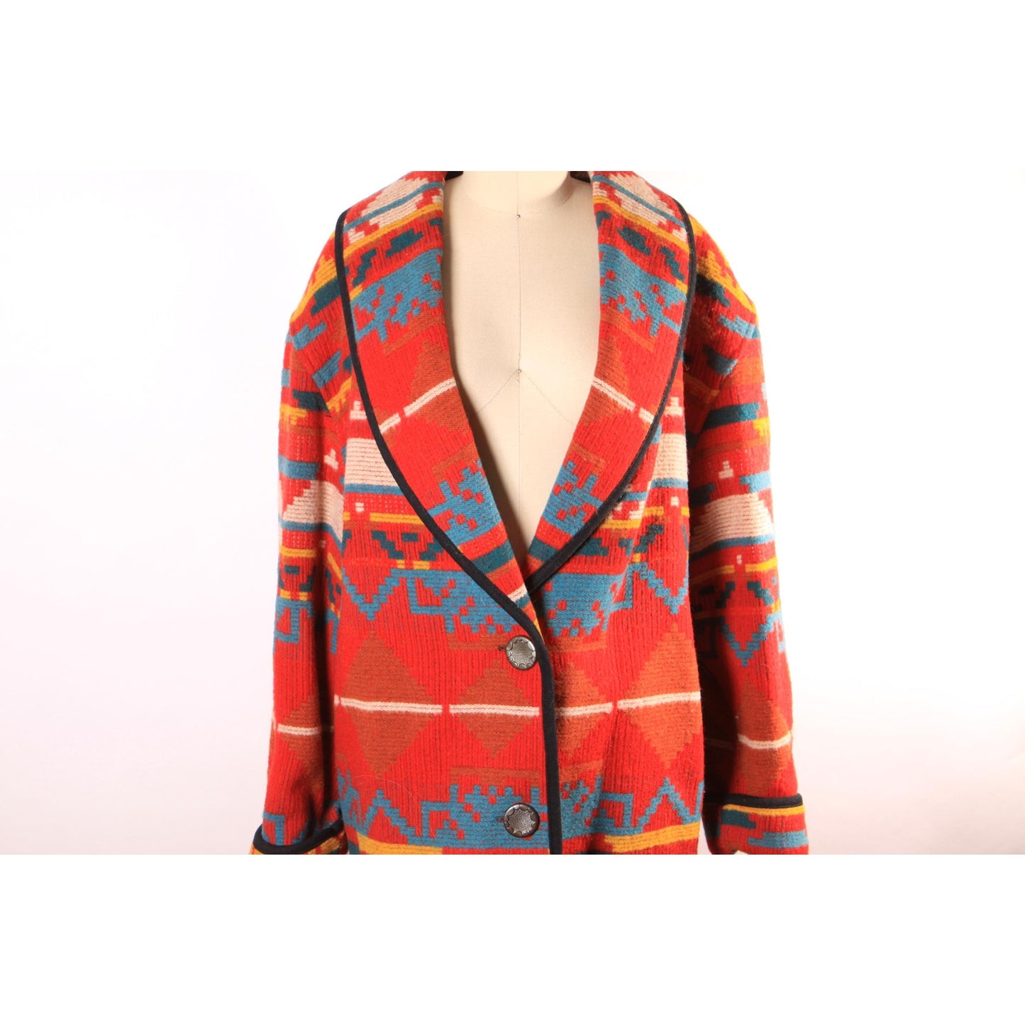 1980s Red, White, Yellow and Blue Southwestern Western Long Sleeve Coat by Ashley Scott -XL