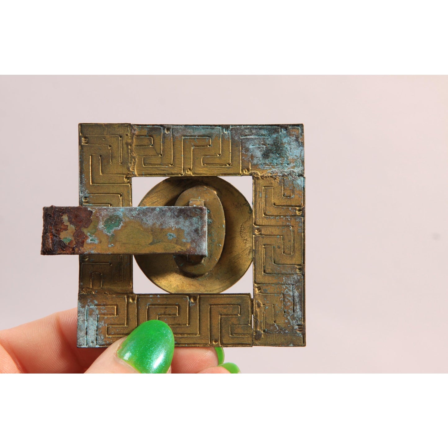 1920s 1930s Art Deco Egyptian Revival Blue and Bronze Half Belt Buckle Clip