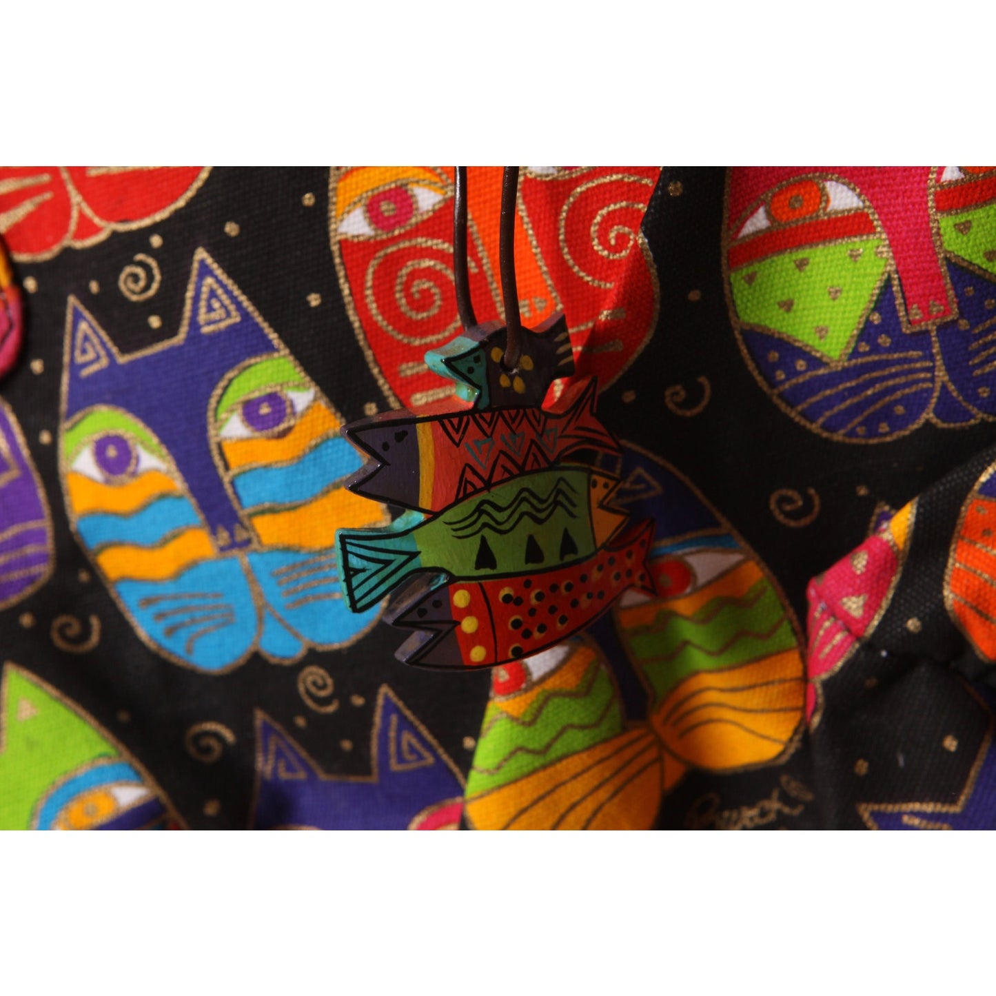 Deadstock 1980s Novelty Rainbow Multi-Colored Cat Print Top Handle Crossbody Shoulder Strap Purse by Laurel Burch