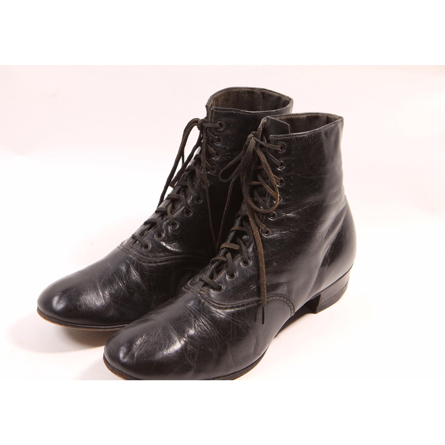 Antique 1900s 1910s Black Leather Lace Up Edwardian Boots