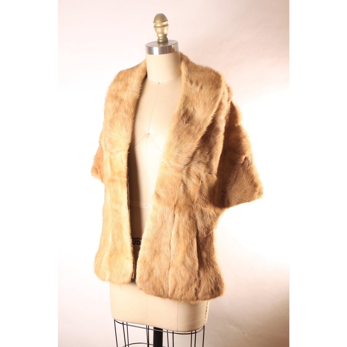 1950s Blonde Light Brown Mink Fur Wrap Shawl -XS
