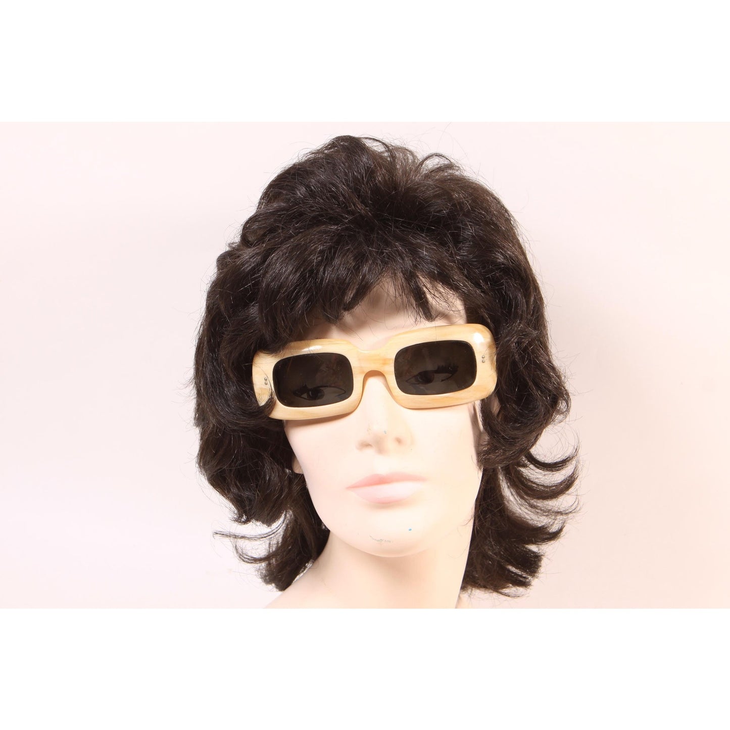 1960s Cream Off White Square Mod Gray Tint Lens France Sunglasses