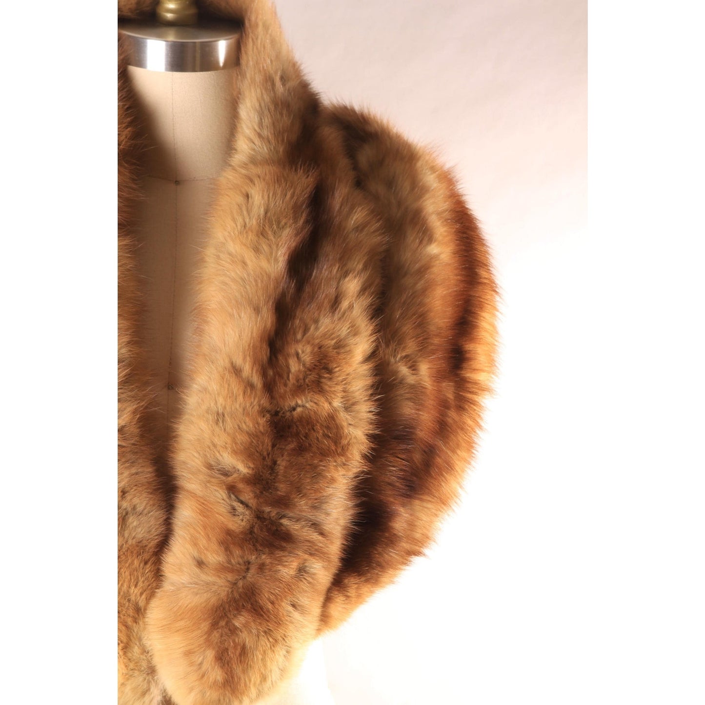 1950s Brown Marten Fur Fuzzy Double Pelt Velvet Lined Collar