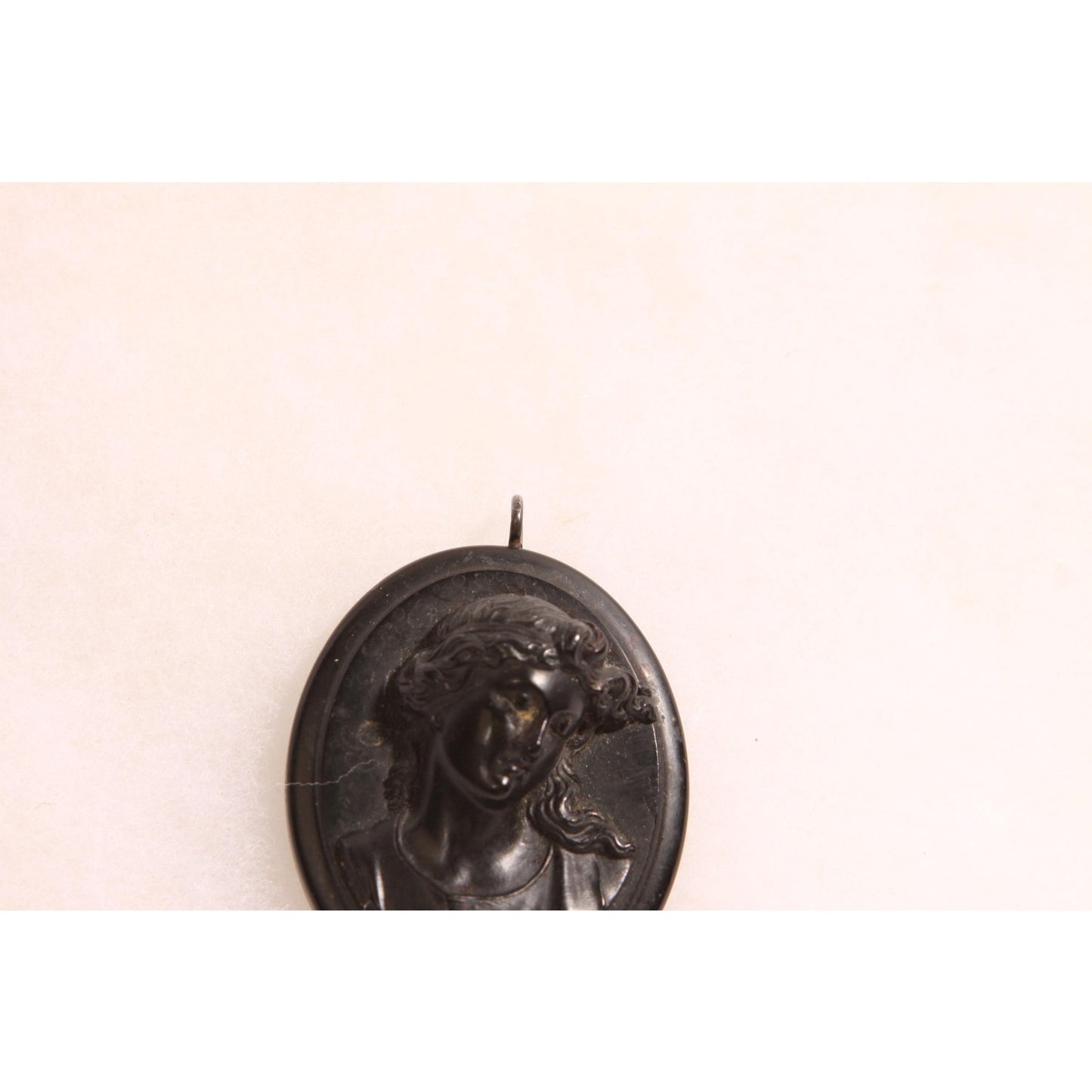 Antique Victorian 1800s Vulcanite Black Cameo Necklace Pendant