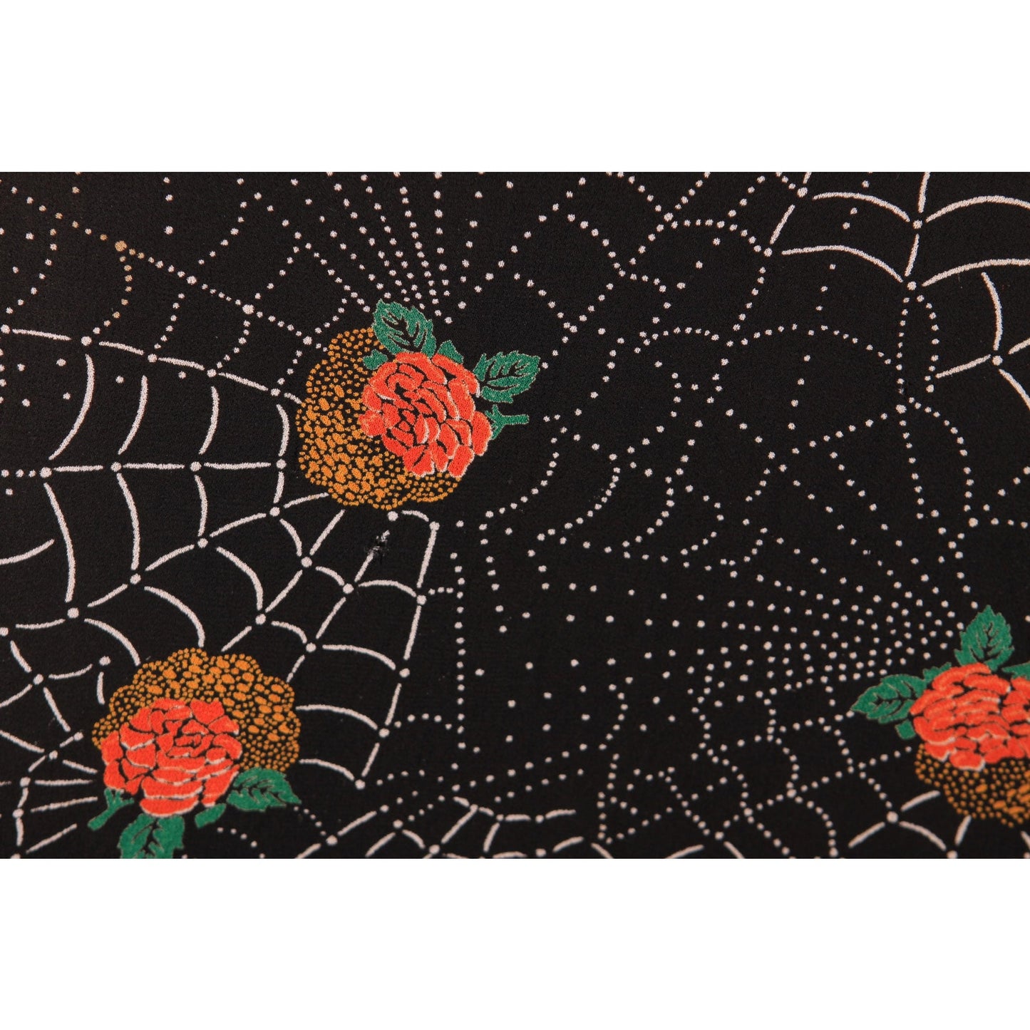 1970s Black, White and Red Novelty Spiderweb and Roses Print Sheer Dress by Saba -S