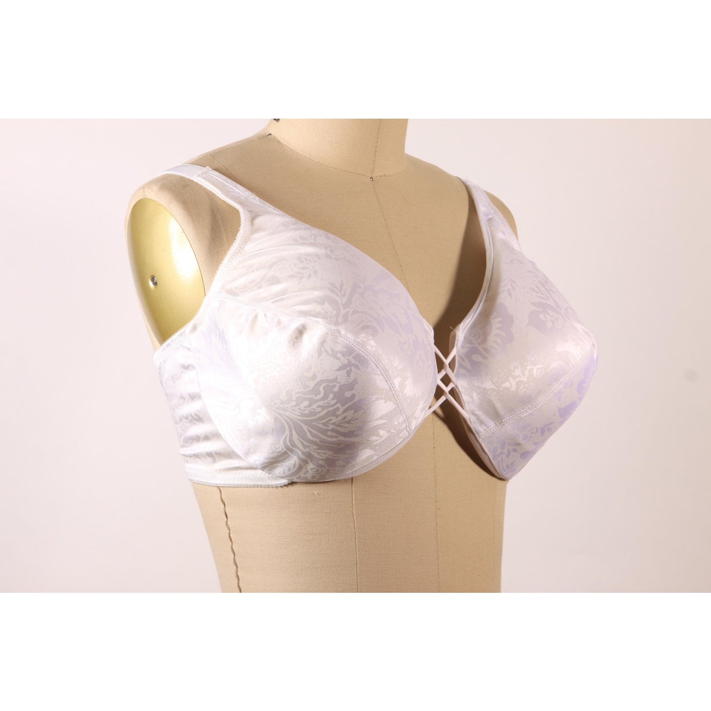 1980s White Floral Print Criss Cross Bra by Vanity Fair-38DD