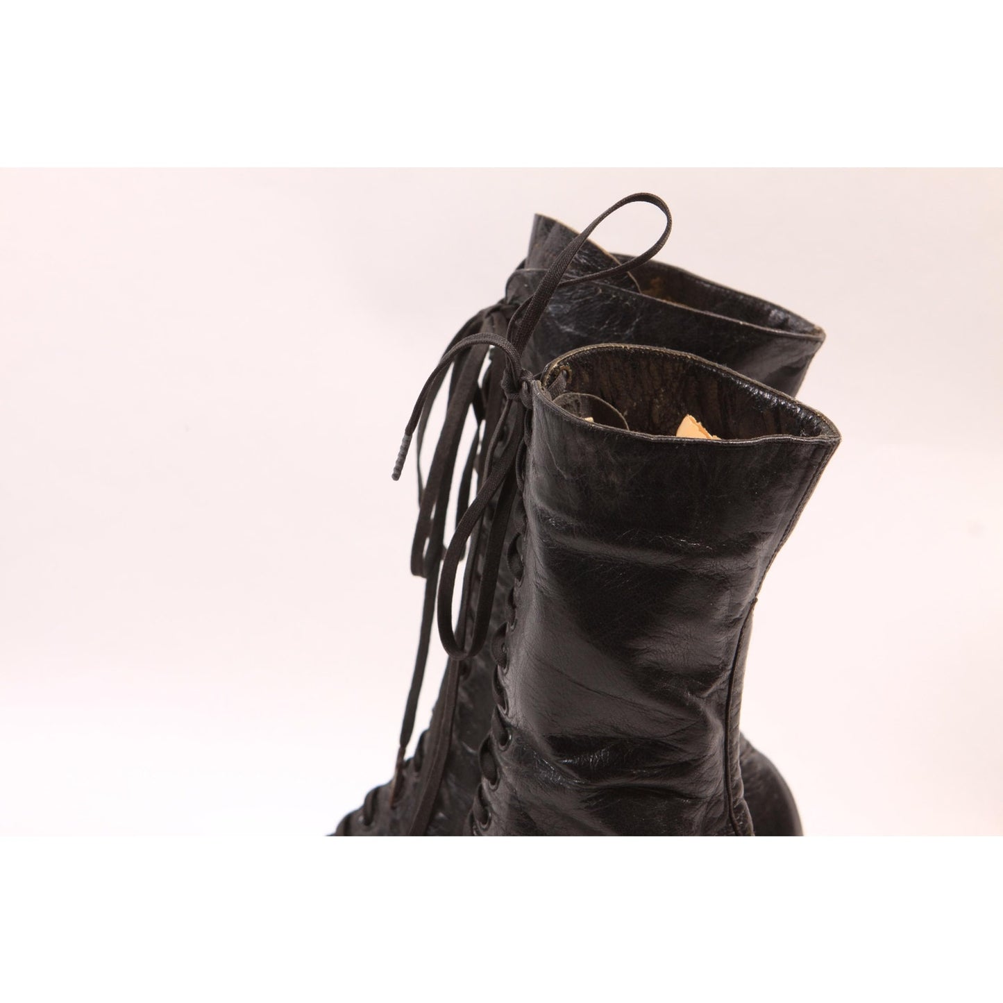 Antique 1800s Victorian Black Leather Lace Up High Heel Boots