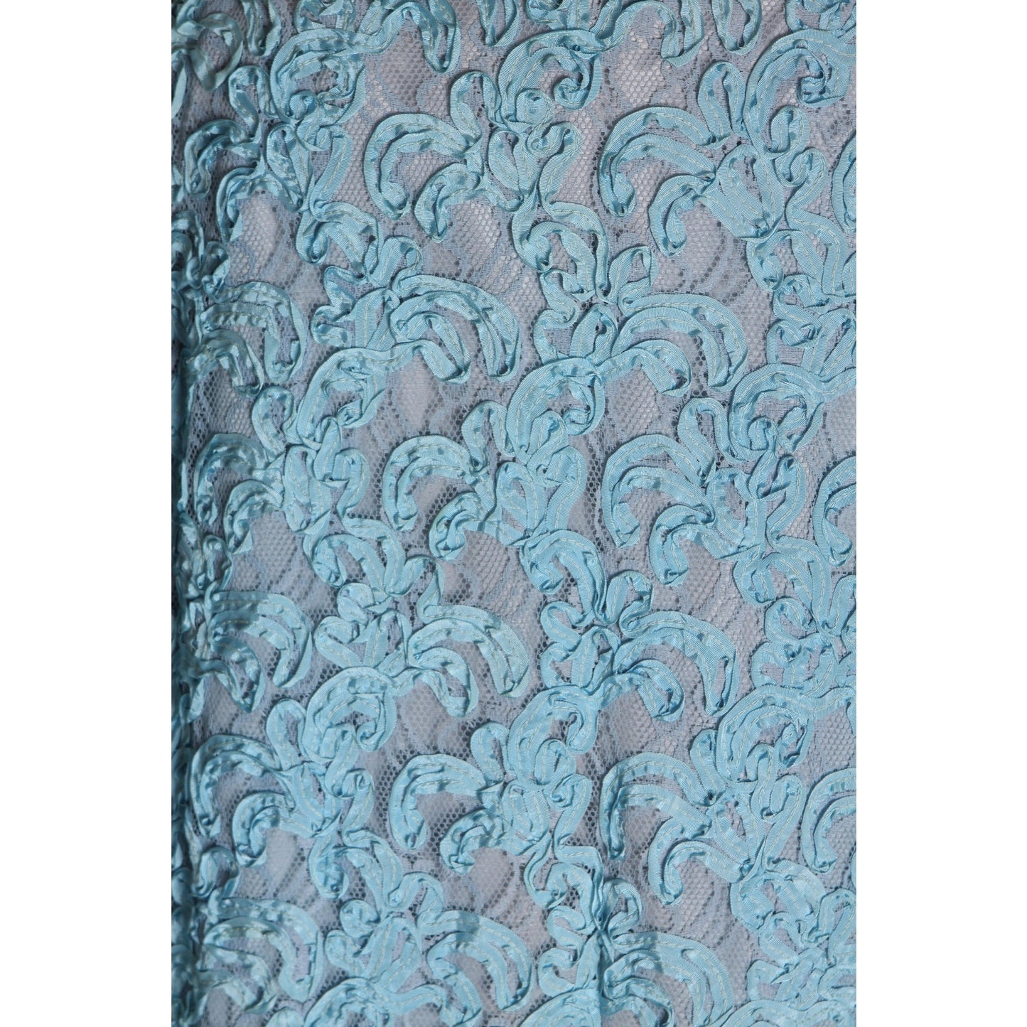 Early 1960s Blue Soutache Lace Short Sleeve Formal Blue Velvet Bow Dress with Matching 3/4 Length Sleeve Jacket -XL