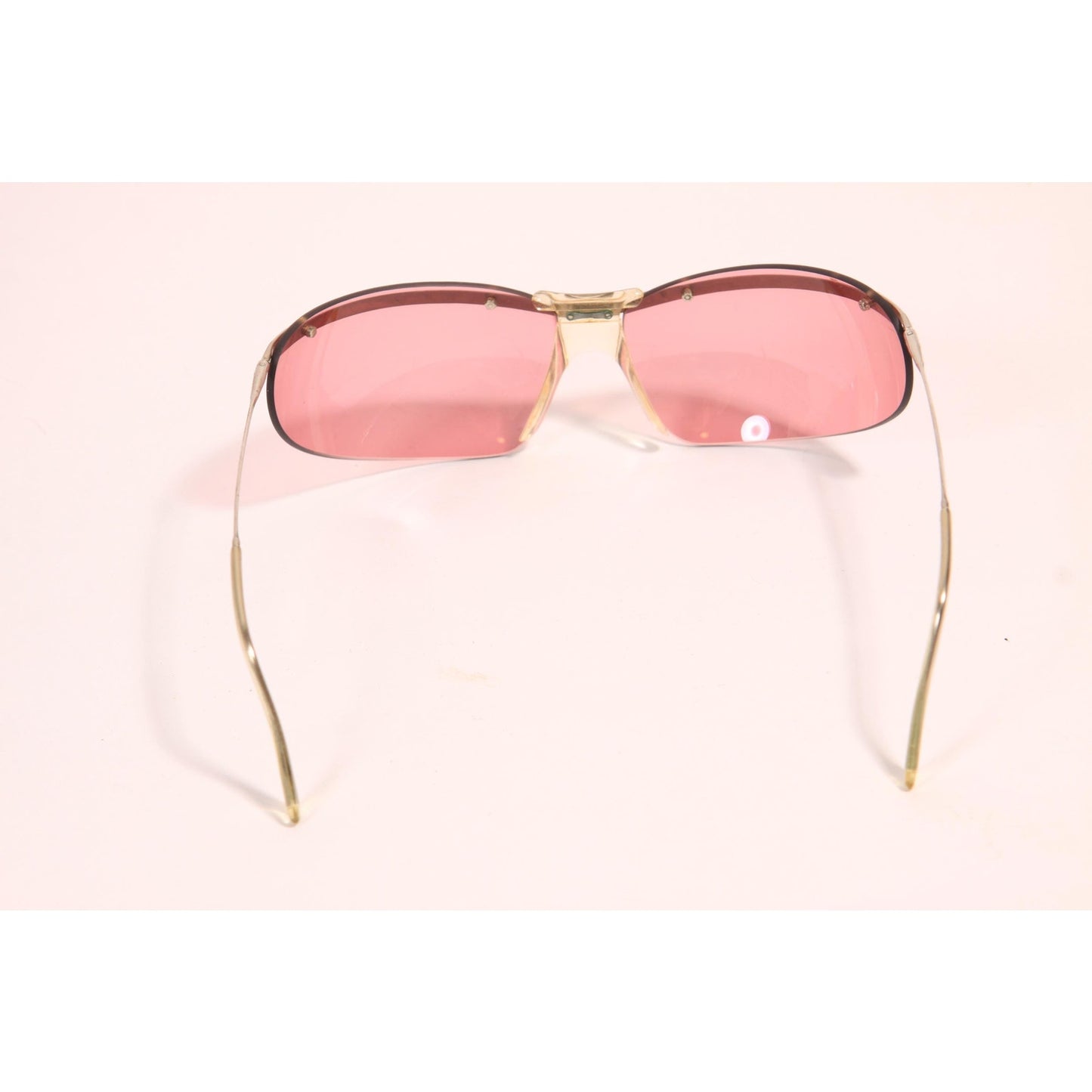 1960s Clear Pink and Silver Tone Metal Curved Frame Floating Lens Elvis Wrap Around Sunglasses by Renauld of France with Original Case