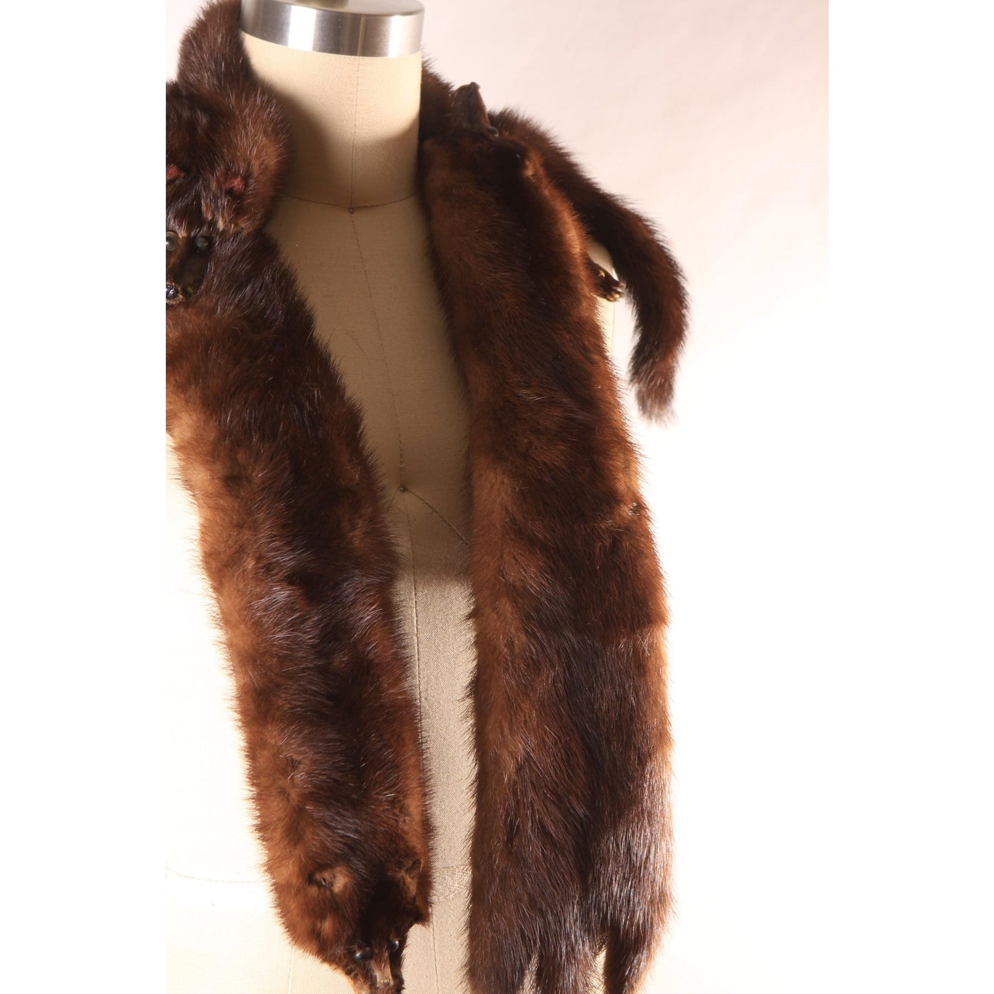 1950s Dark Brown Three Piece Mink Pelt Fur Shawl Wrap by Polar Crown Furs McDaniels