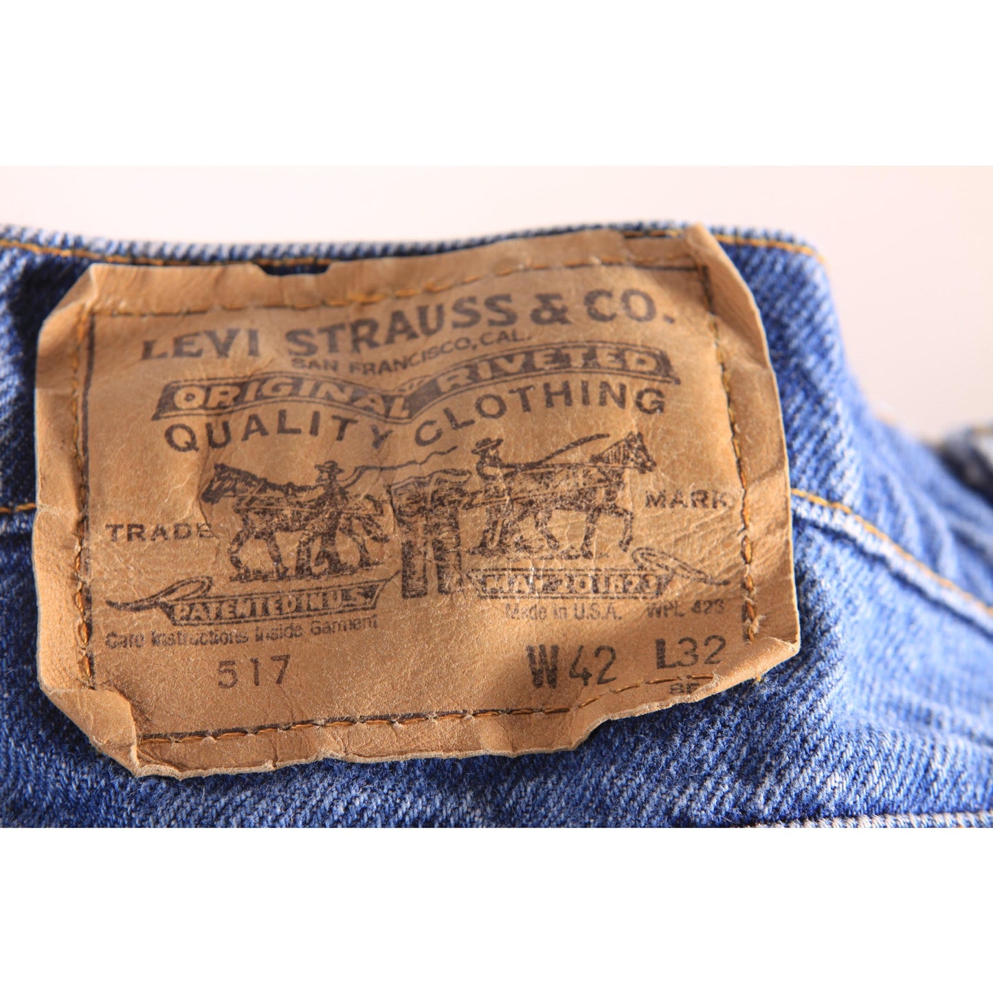 1970s 1980s Blue Denim Orange Tab 517 Jeans by Levi's -42x32