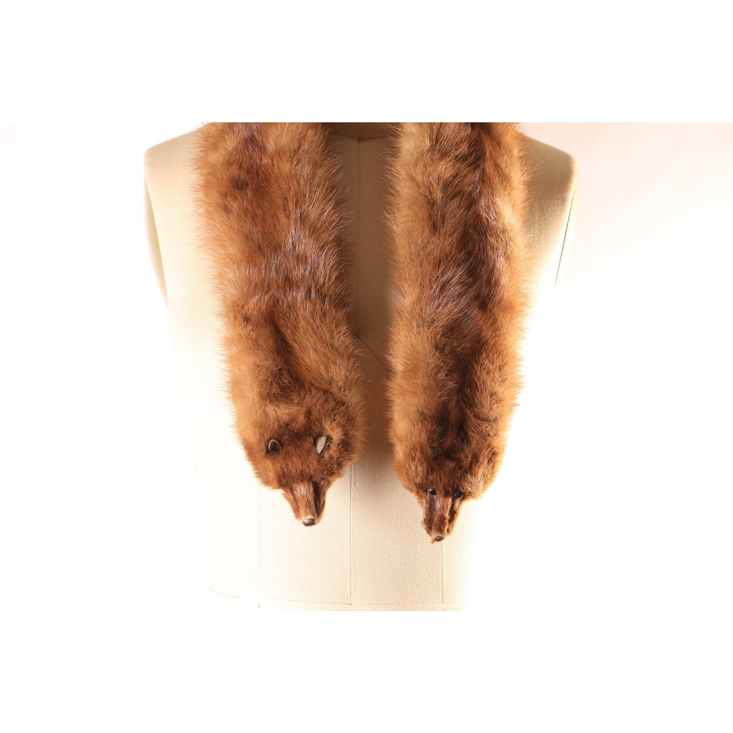 1950s Two Mink Pelt Fur Clip Shawl Wrap