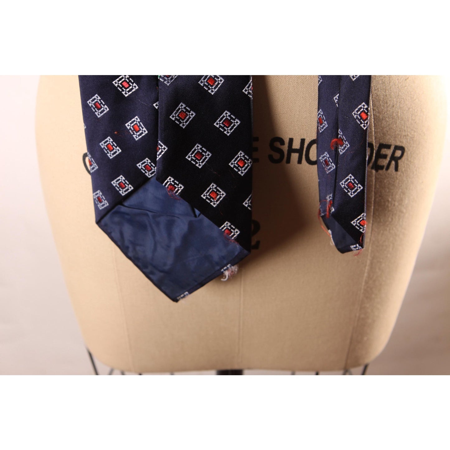 1970s Navy Blue, White and Red Geometric Necktie Tie by Carnival