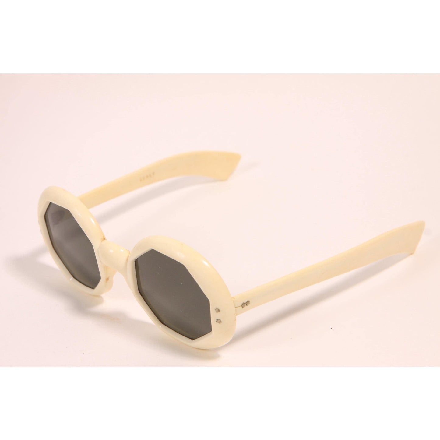 1960s Cream White and Gray Tinted Lenses Octagon Shape Mod Sunglasses Italy
