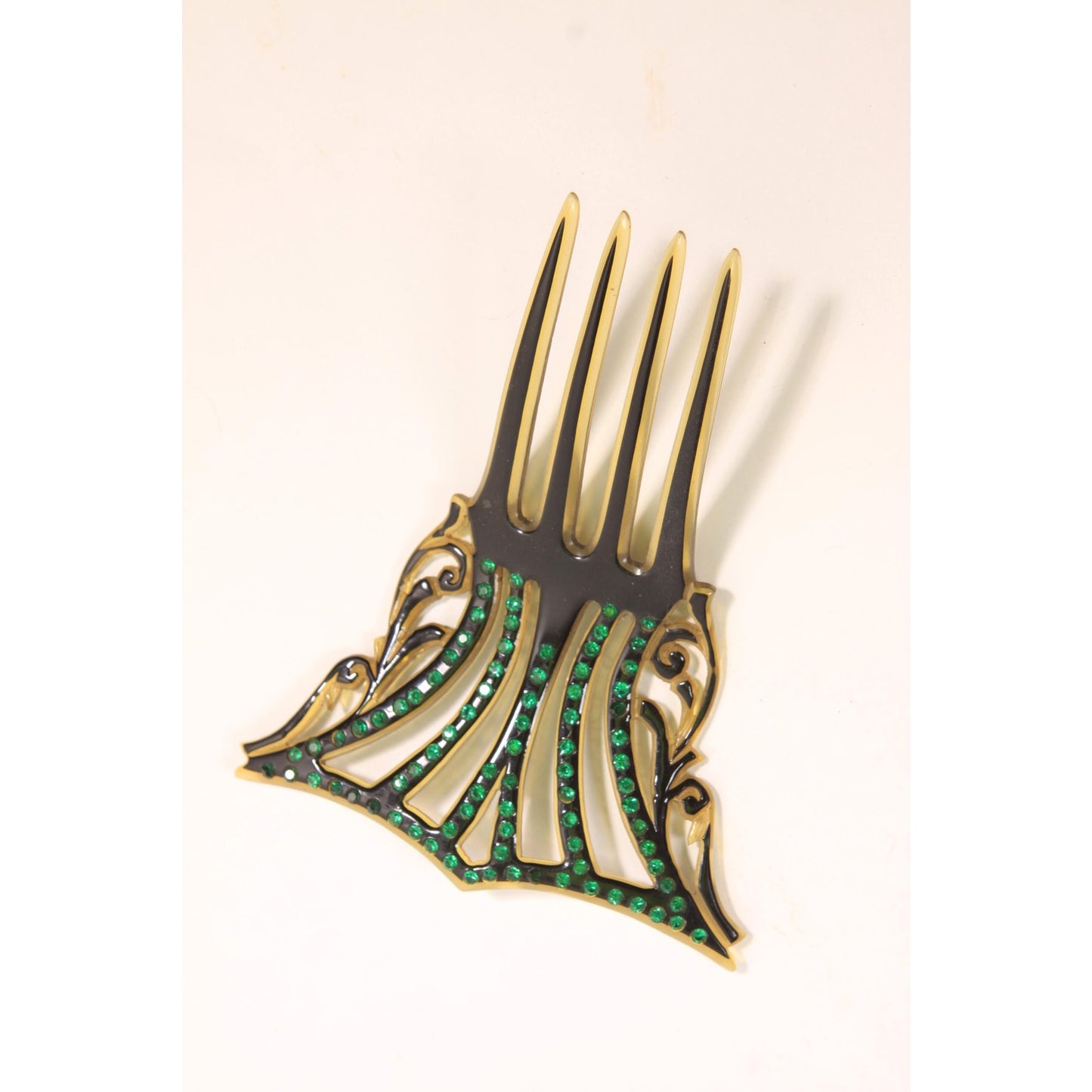1920s 1930s Black and Blue Rhinestone Fan Art Deco Hair Comb