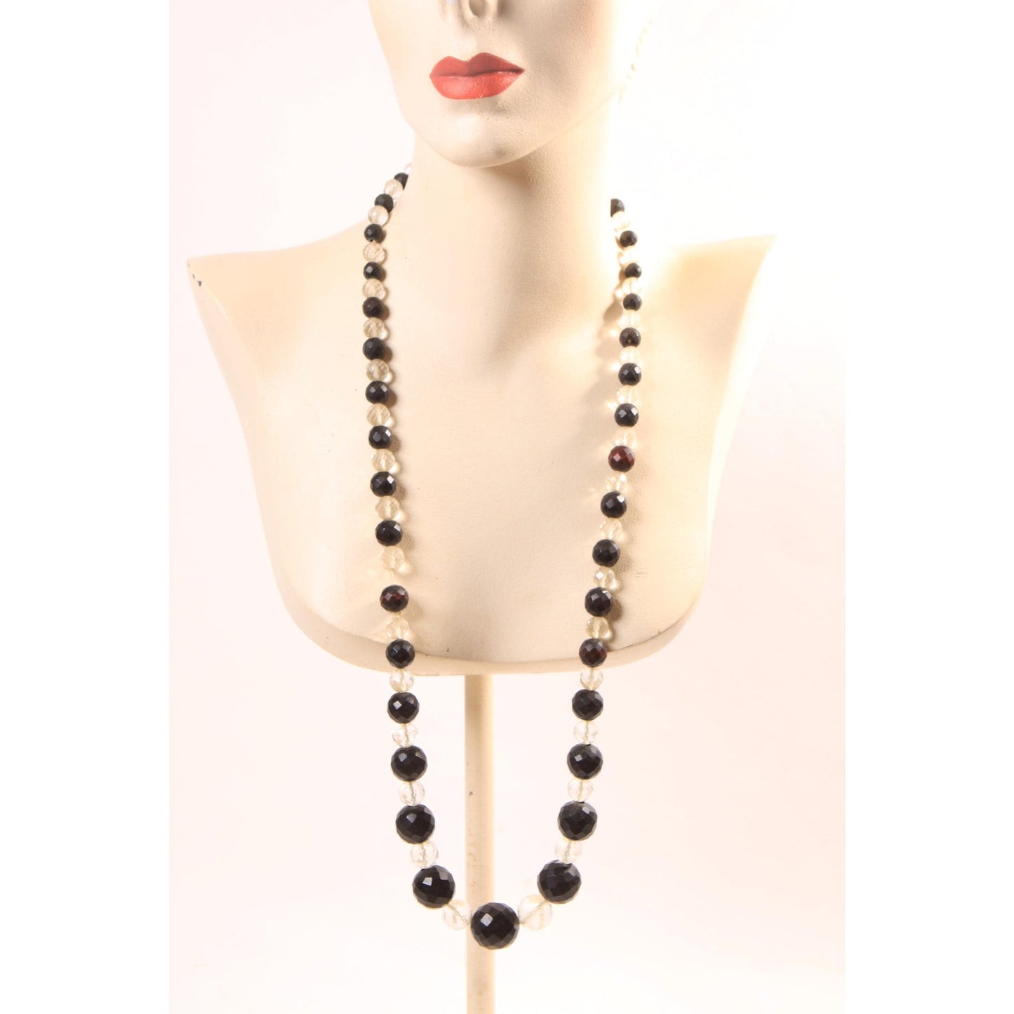 Vintage Clear Faceted Glass Beads and Black Plastic Beaded Necklace