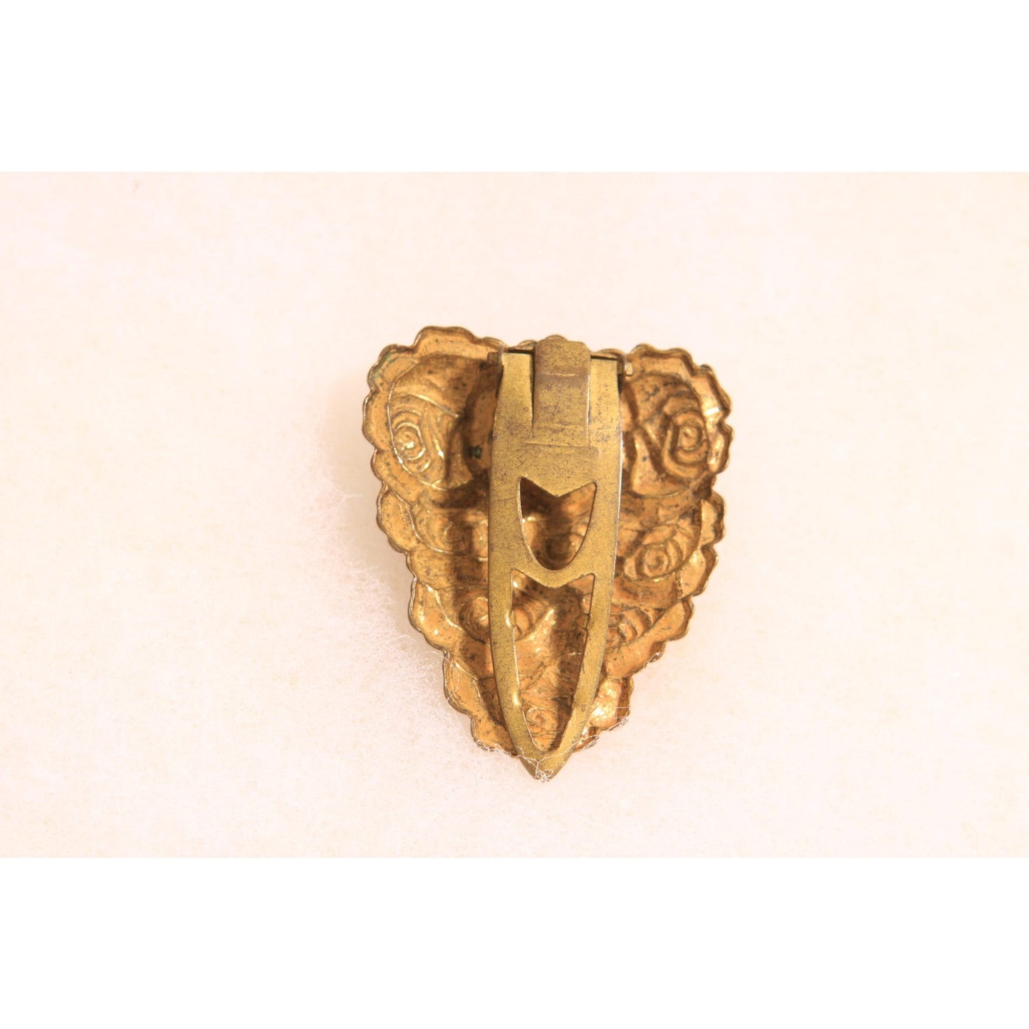 Antique 1920s Gold Tone Metal Floral Flower Dress Fur Clip