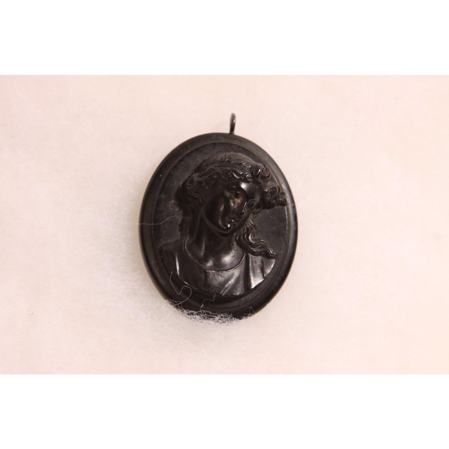 Antique Victorian 1800s Vulcanite Black Cameo Necklace Pendant