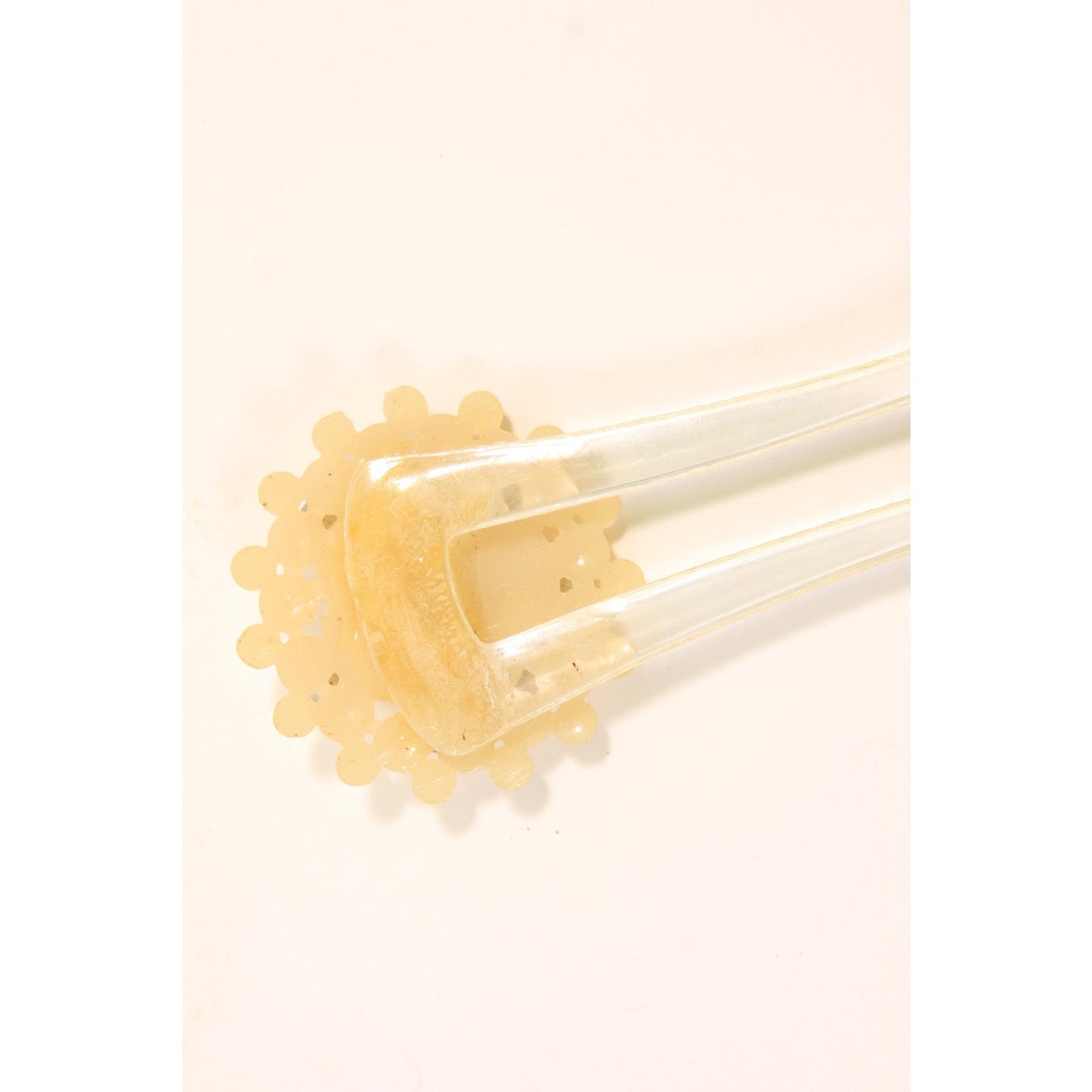 1940s 1950s Cream Rhinestone Floral Circle Hair Comb Fork