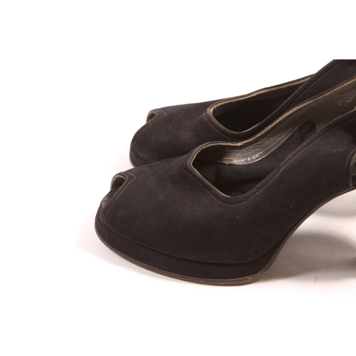 1940s Black Open Toe Slingback High Heel Pumps Shoes by I. Miller