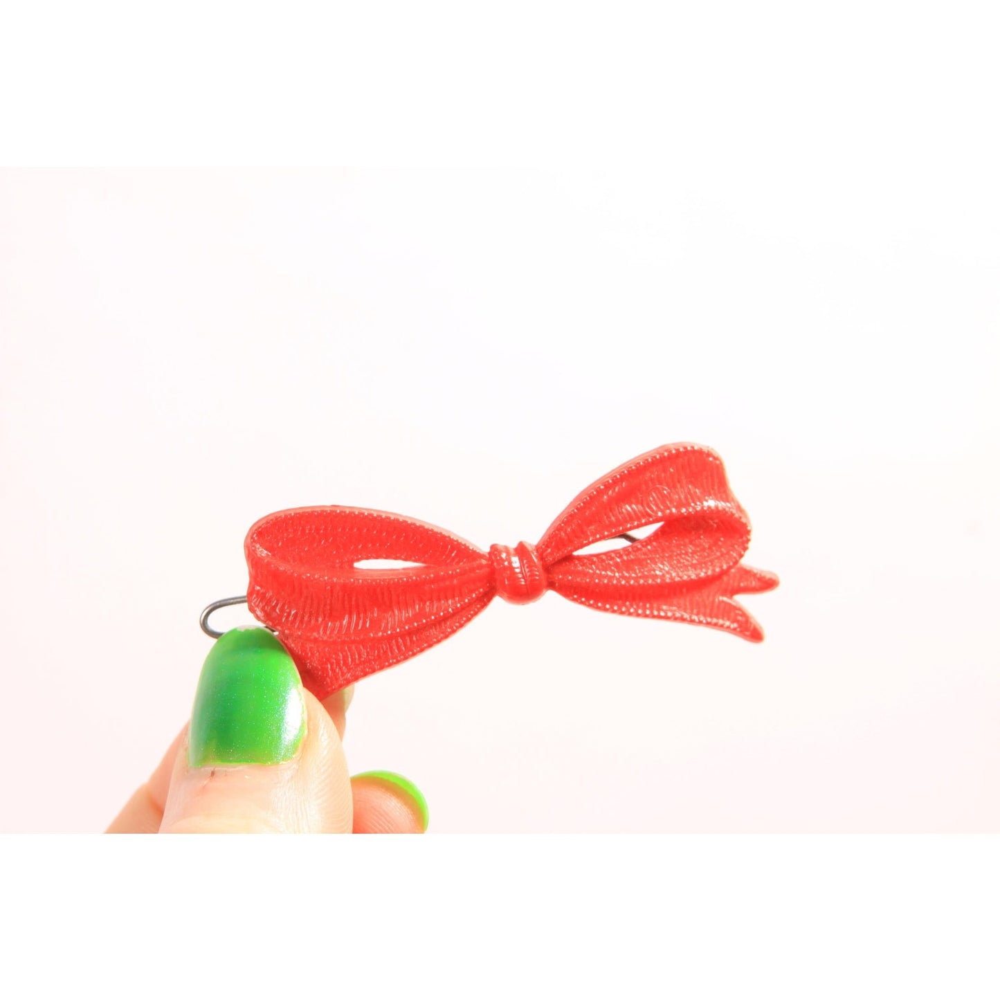 1940s 1950s Novelty Red Plastic Bow and Pink Leaf Hair Barrette Clip