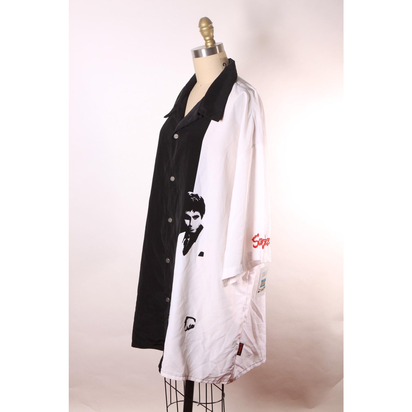 Y2K 2000s Black, White and Red Novelty Tony Montana Scarface Button Down Shirt by Dragonfly Clothing -XXL