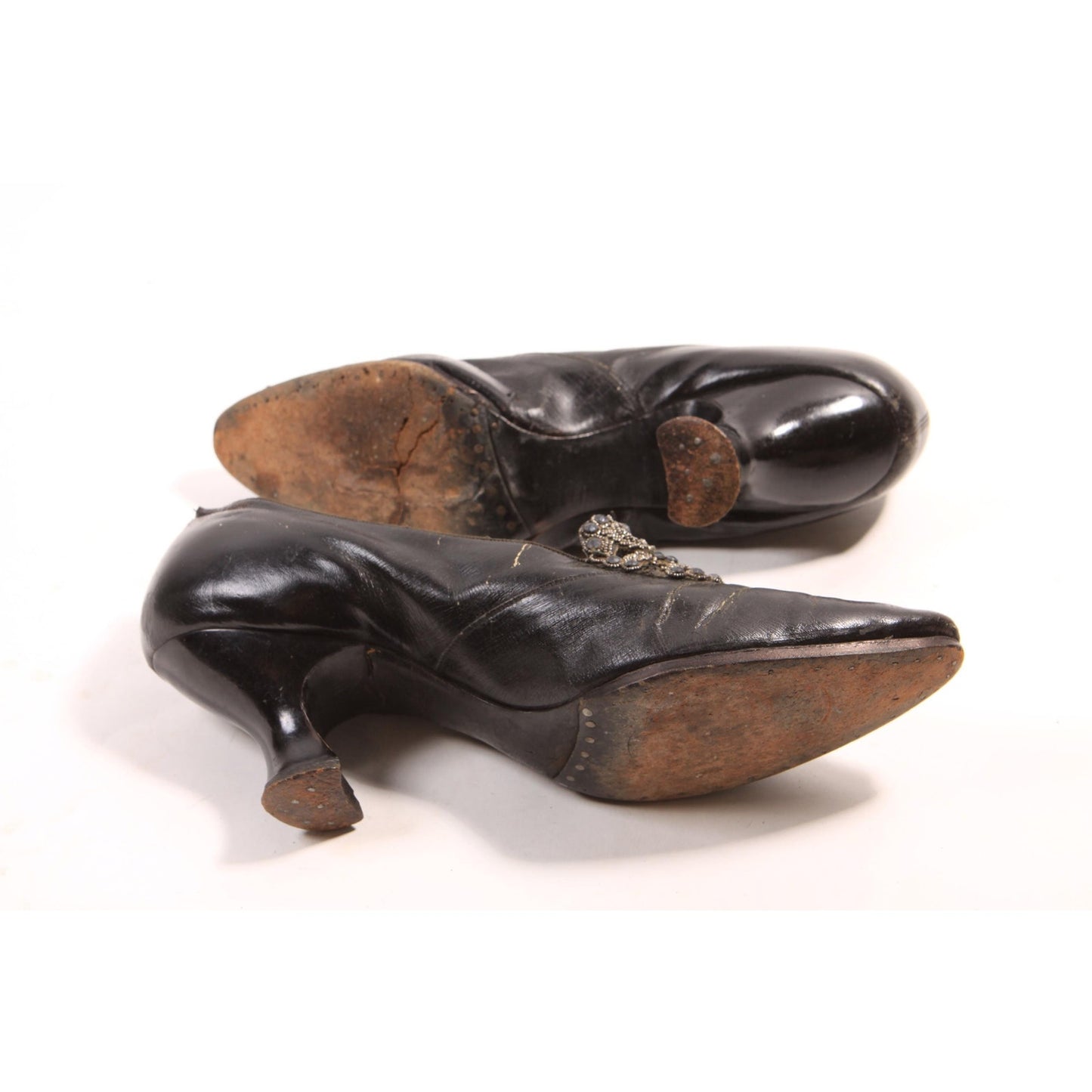 Antique 1920s Flapper Beaded Black Pointed Toe High Heel Pump Shoes