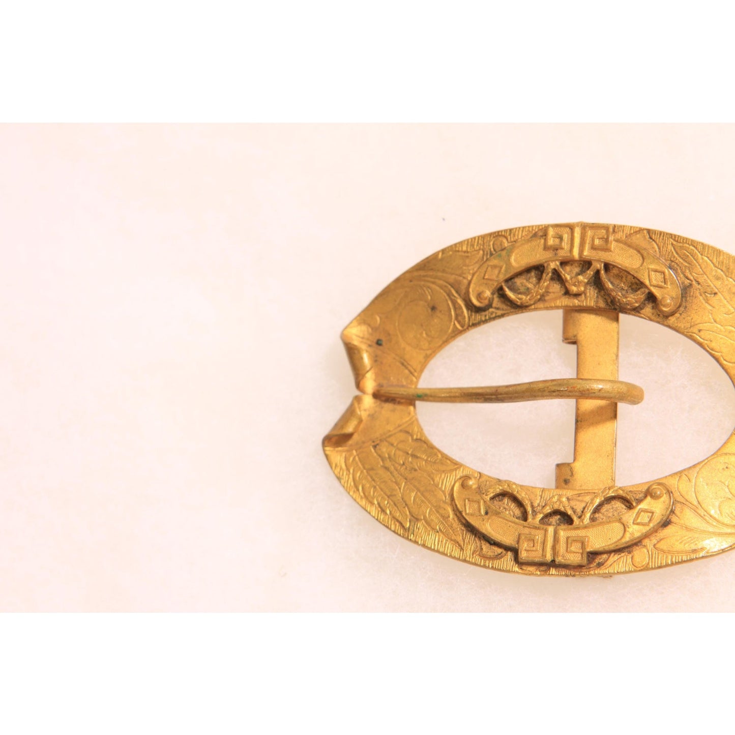 Antique 1900s 1910s Edwardian Art Nouveau Gold Tone Metal Belt Buckle