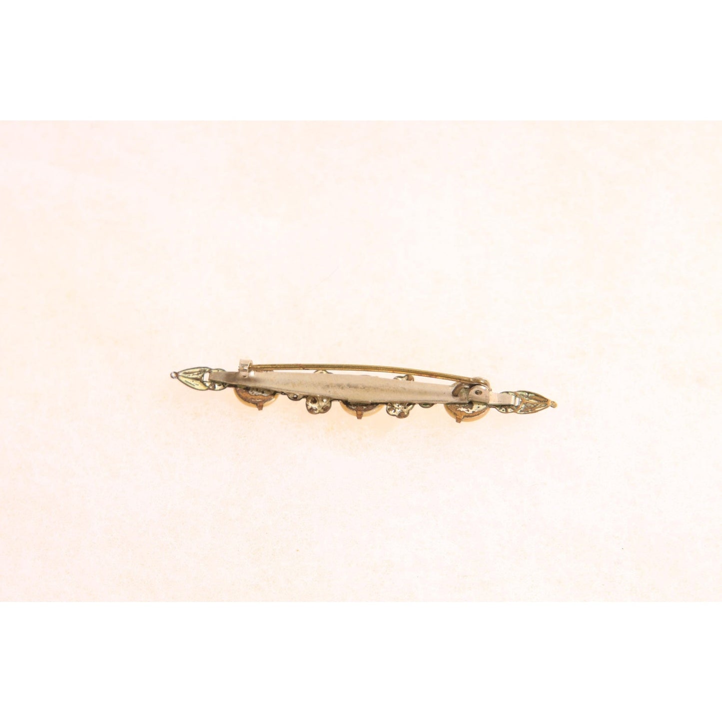 Antique 1910s 1920s Edwardian Yellow and Mother of Pearl Floral Bar Brooch
