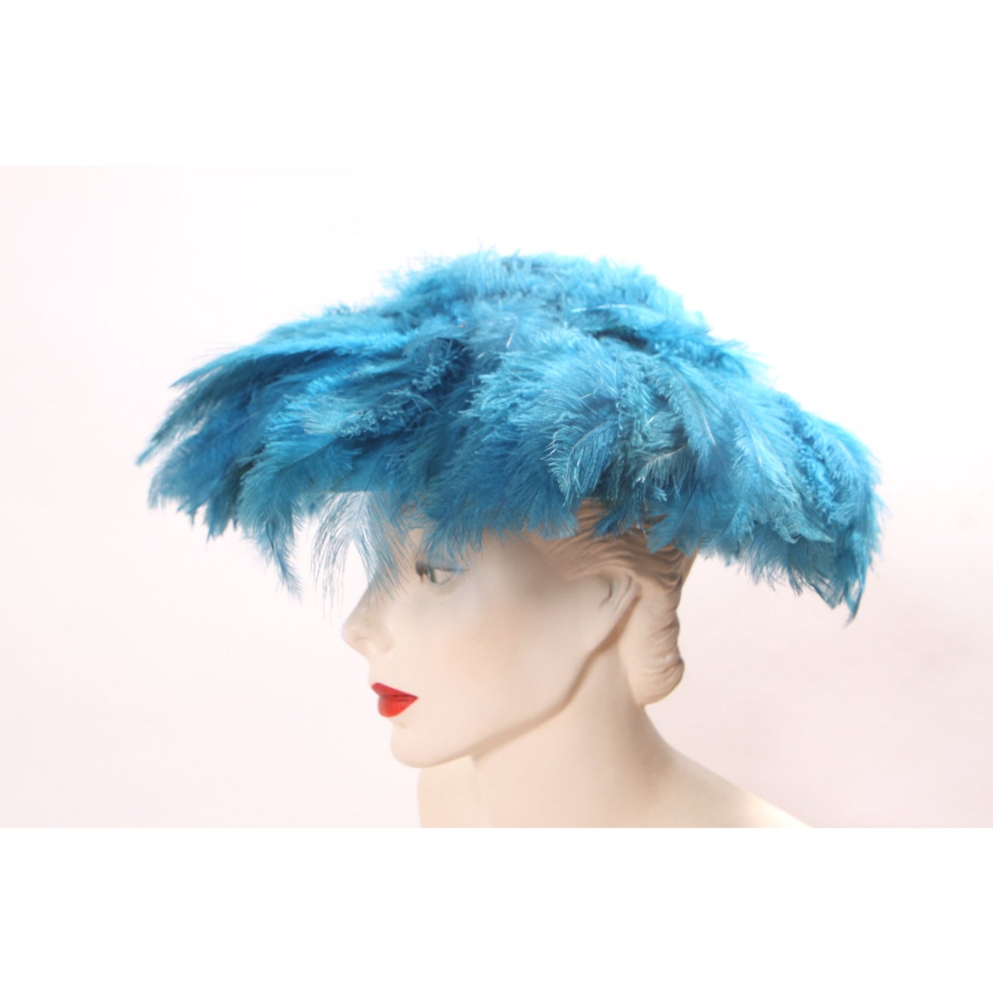 1960s Turquoise Blue Feather Saucer Mod Wide Brim Hat by Marche