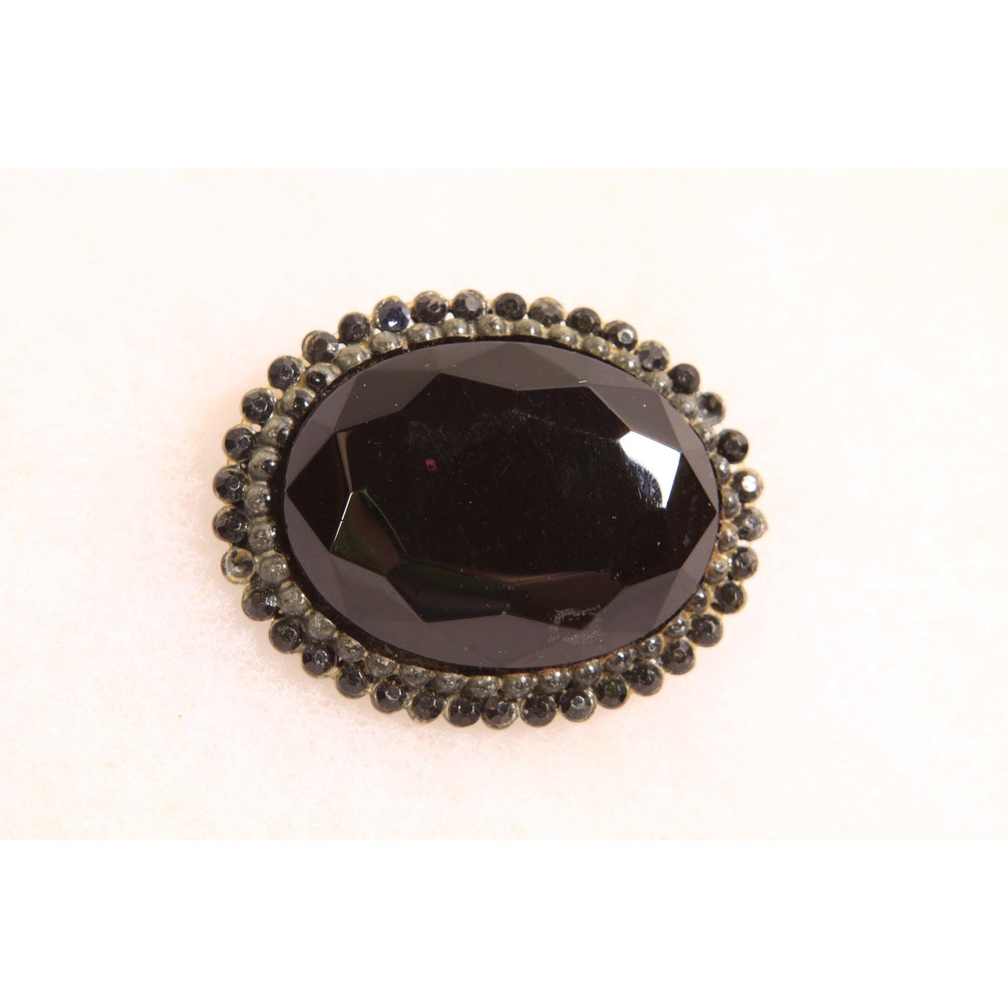 1960s Black Glass Faceted Cabochan Oval Brooch by HAR
