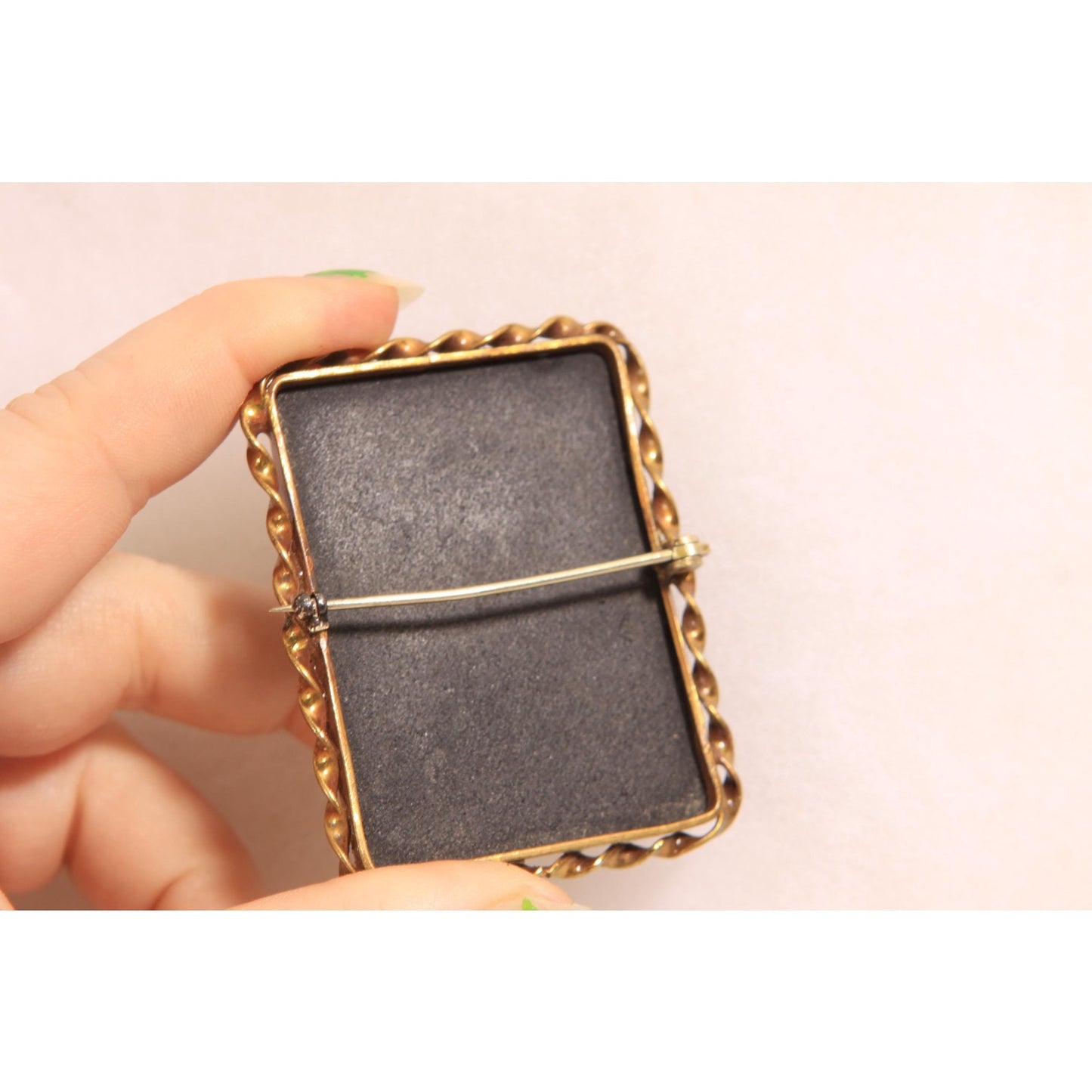 Antique Victorian 1800s Black Glass Cameo Square Gold Tone Metal Cameo Brooch