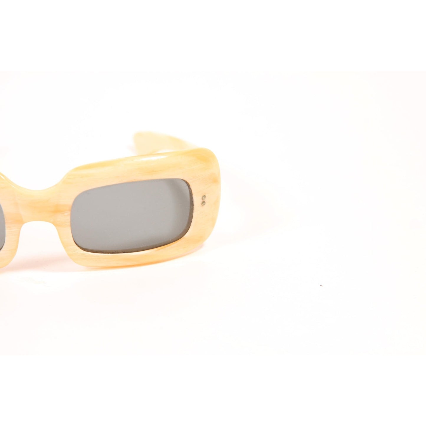 1960s Cream Off White Square Mod Gray Tint Lens France Sunglasses