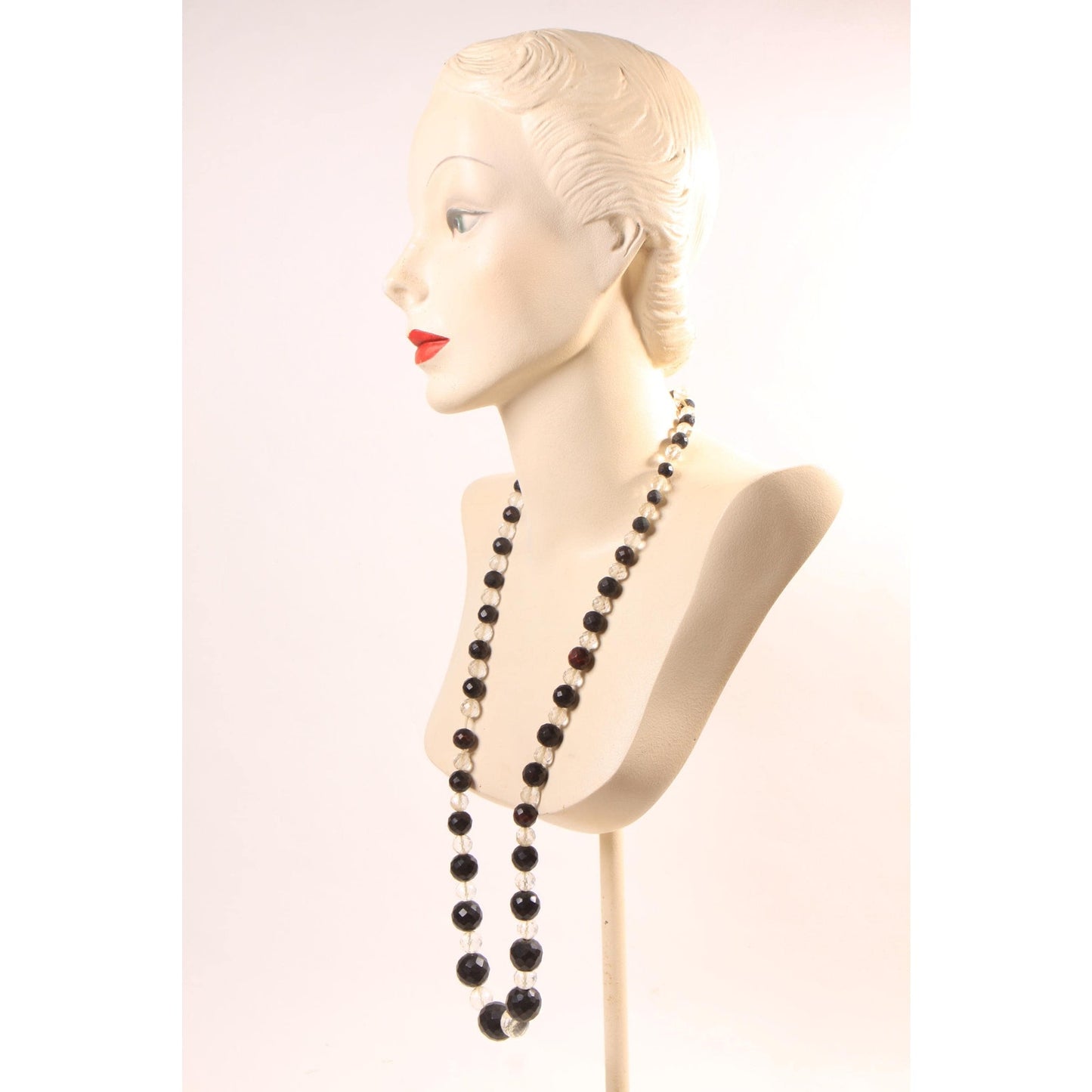 Vintage Clear Faceted Glass Beads and Black Plastic Beaded Necklace
