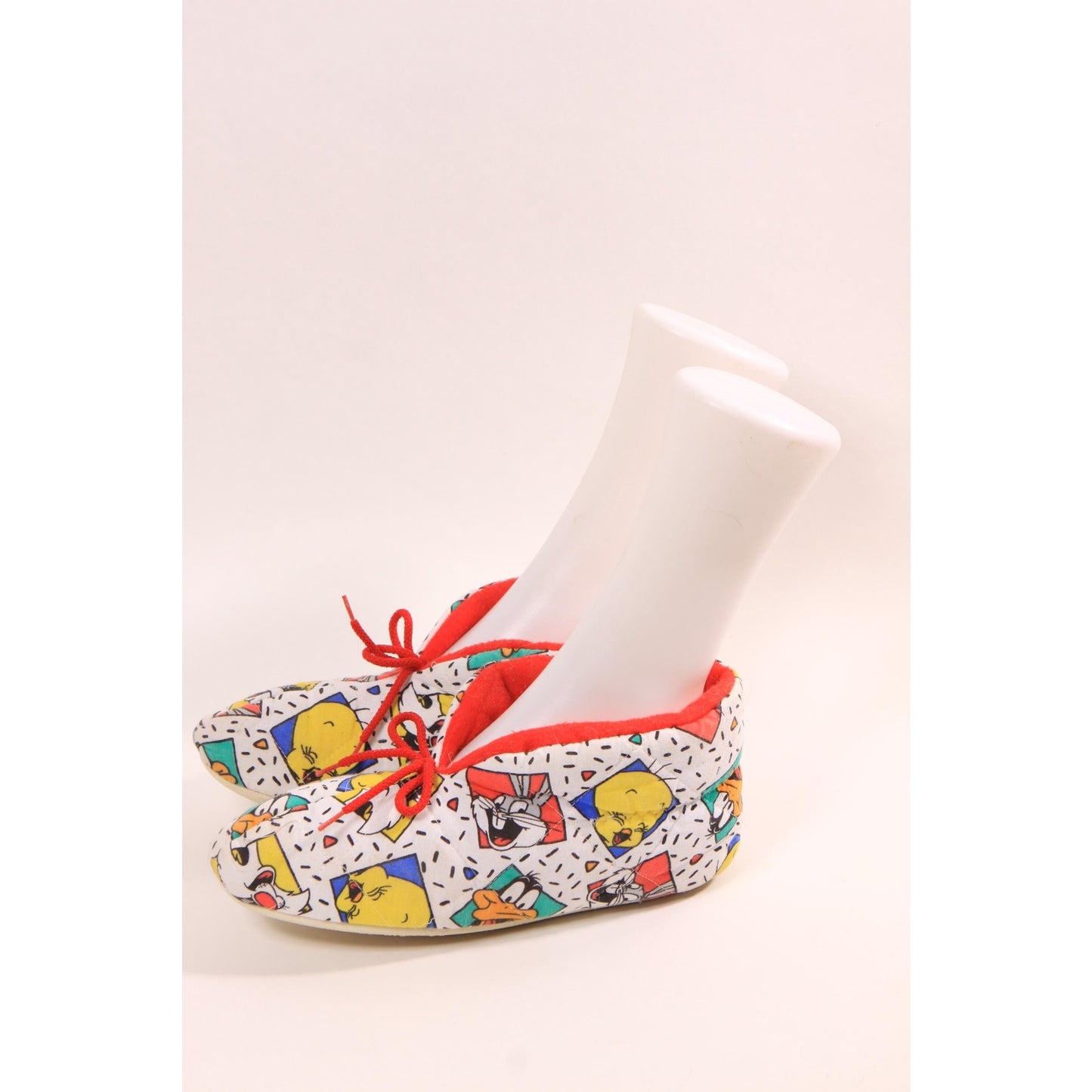 1980s 1990s Novelty Looney Toons Bugs Bunny Tweety Unisex Quilted Slippers -Size 8-9