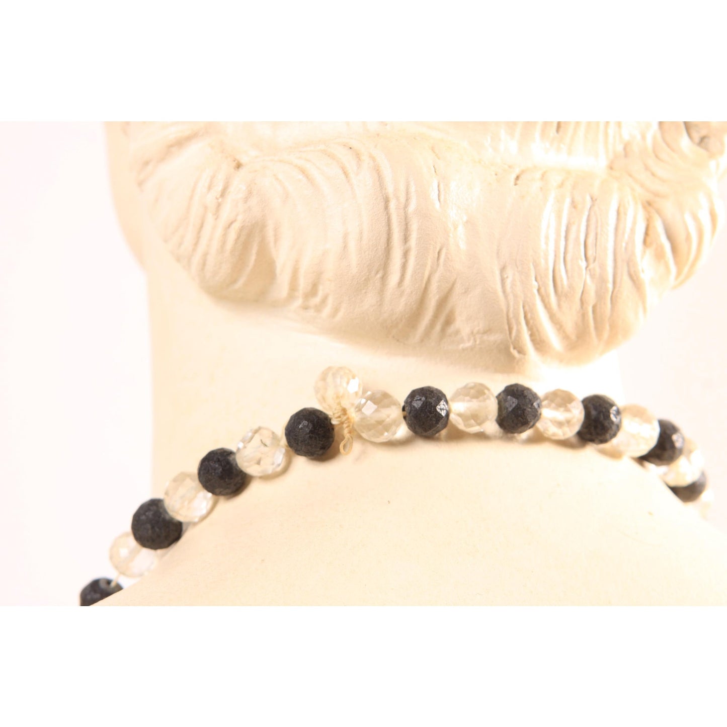 Vintage Clear Faceted Glass Beads and Black Plastic Beaded Necklace