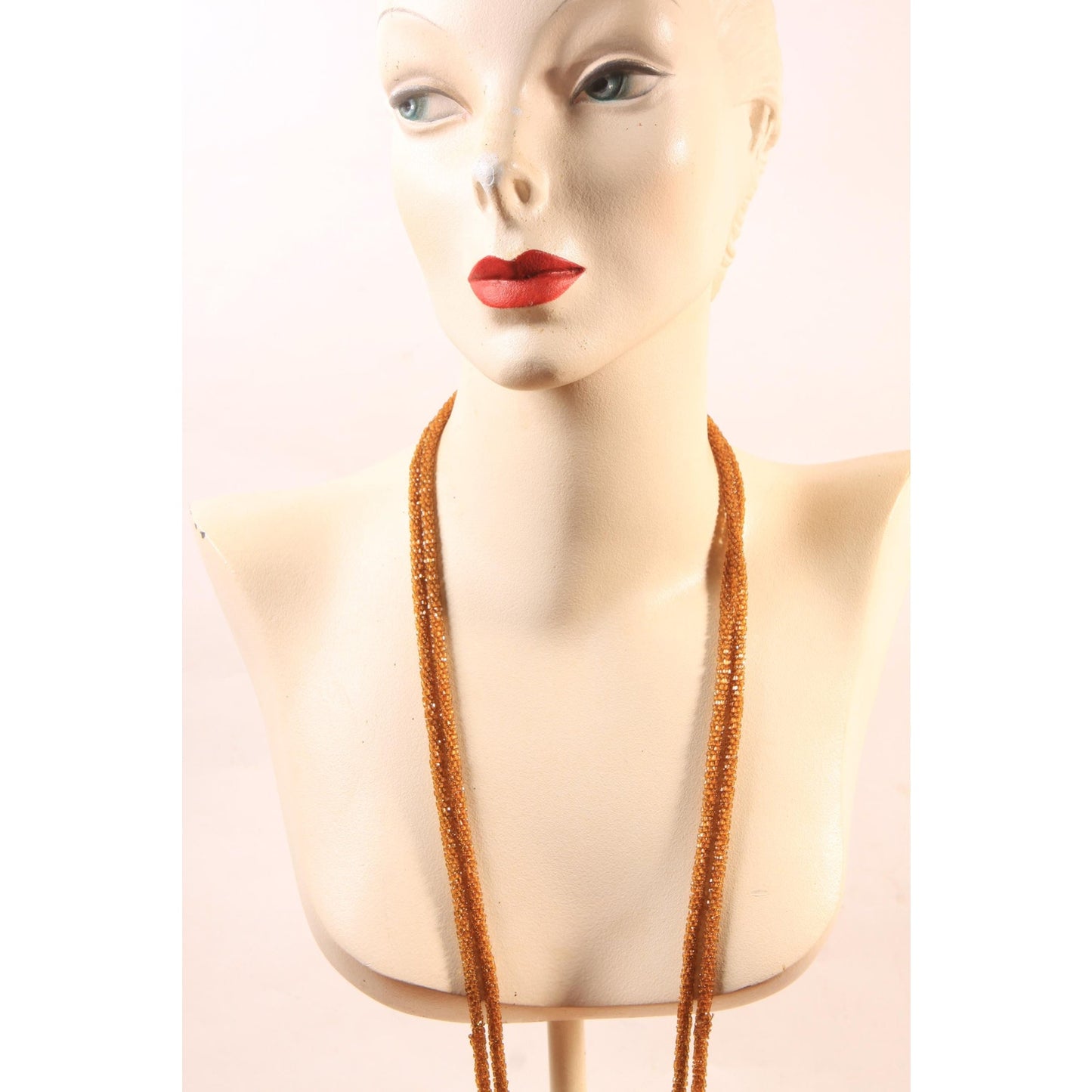 1920s Brown Beaded Pullover Flapper Necklace