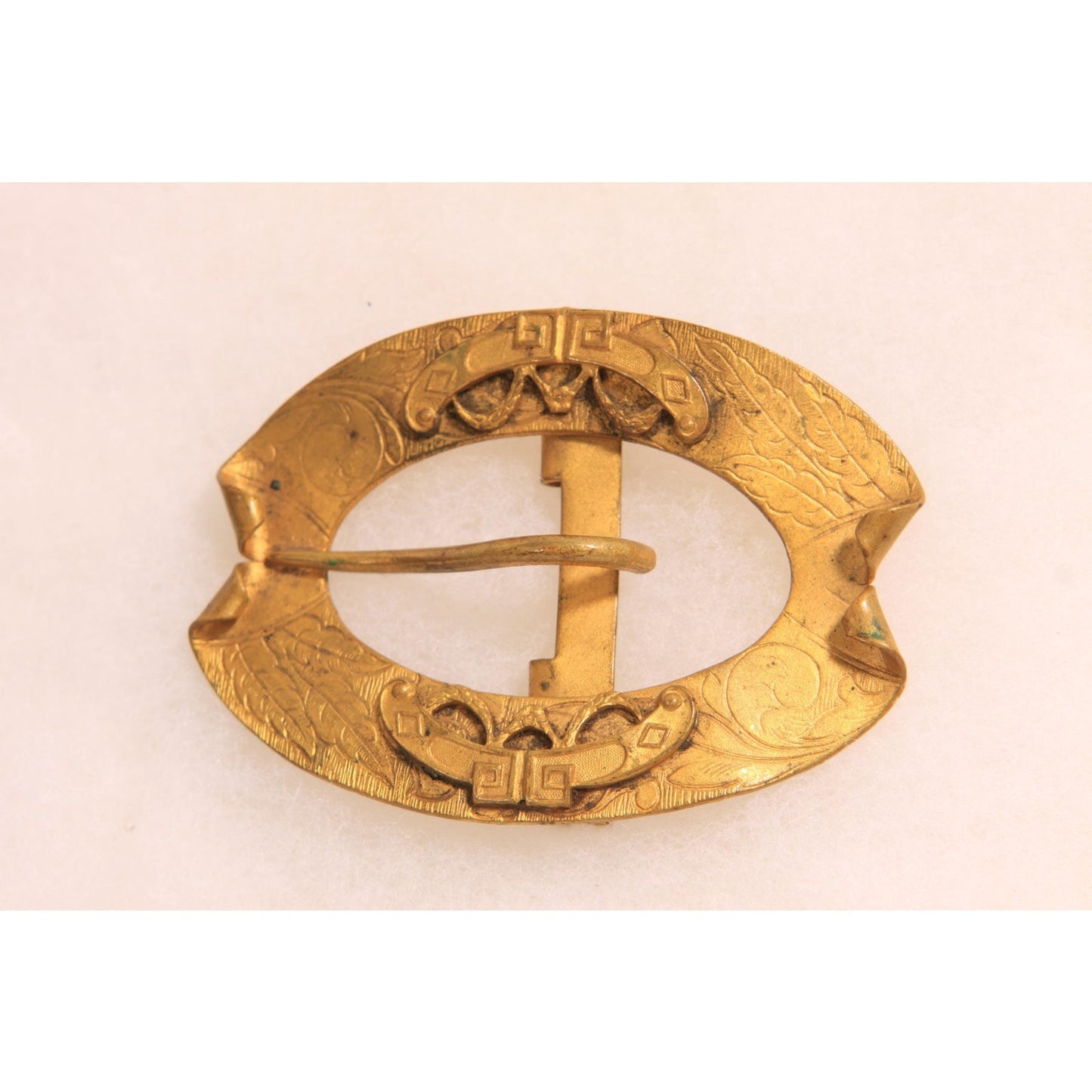 Antique 1900s 1910s Edwardian Art Nouveau Gold Tone Metal Belt Buckle