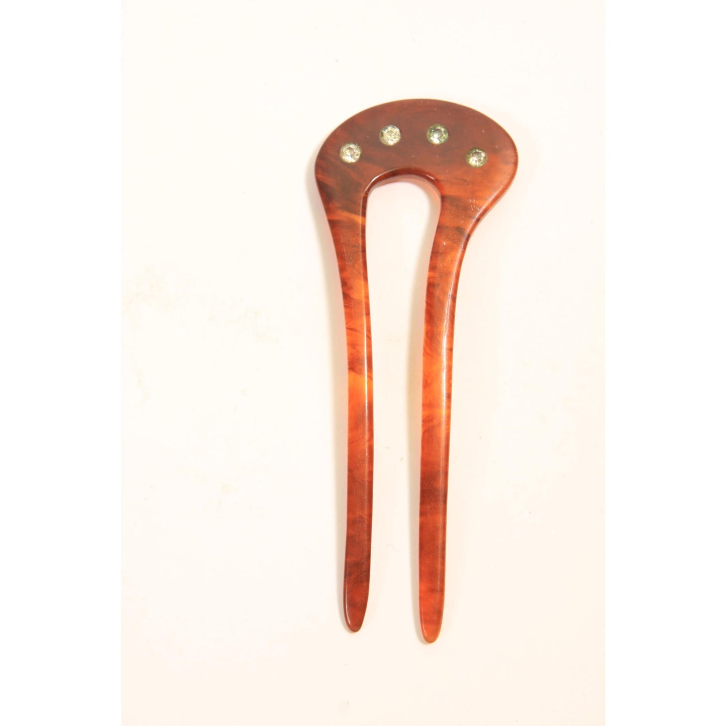 1910s 1920s Edwardian Tortoise Brown Rhinestone Curved Hair Fork Comb