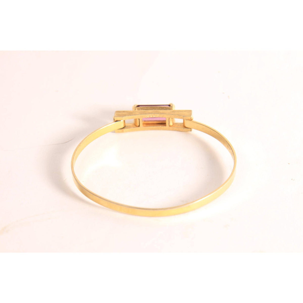 1970s Gold Tone Metal and Dark Purple Square Faux Amethyst Stone Bracelet by Avon