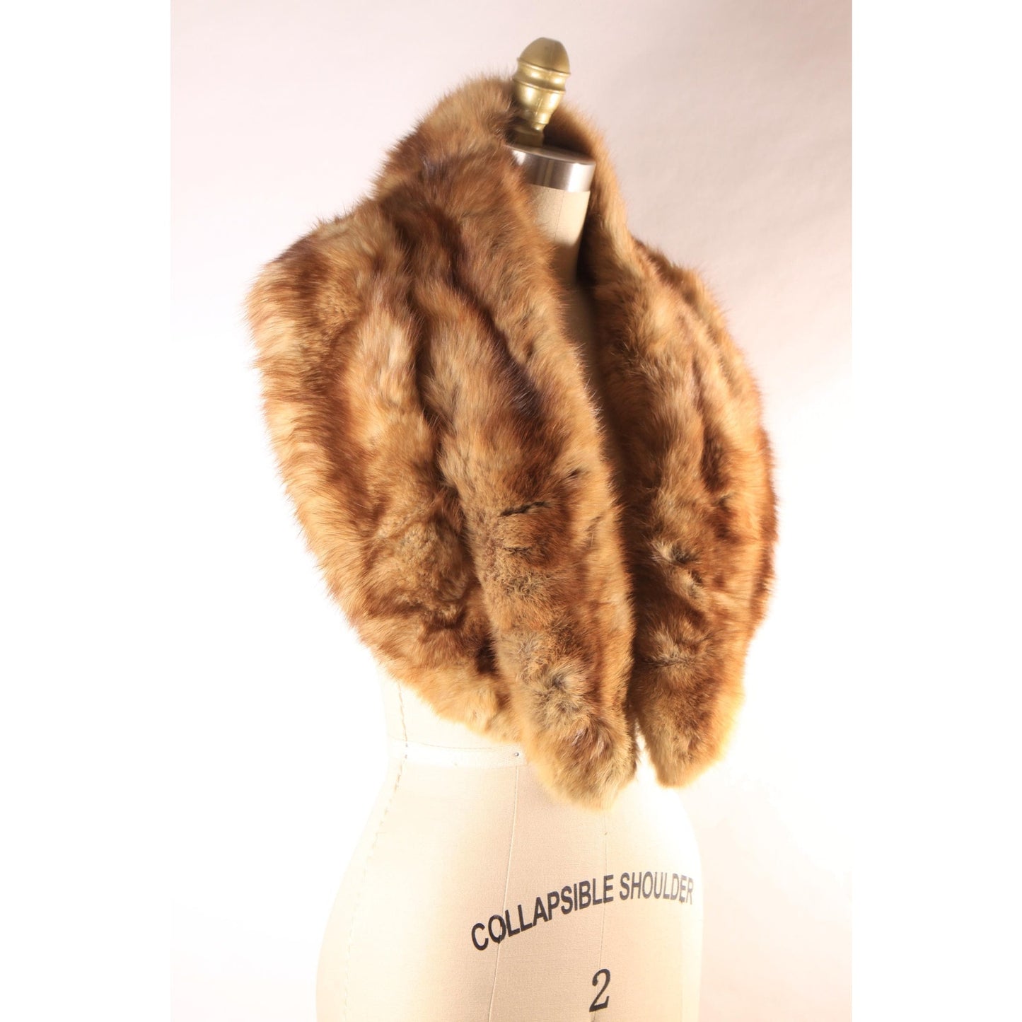 1950s Brown Marten Fur Fuzzy Double Pelt Velvet Lined Collar