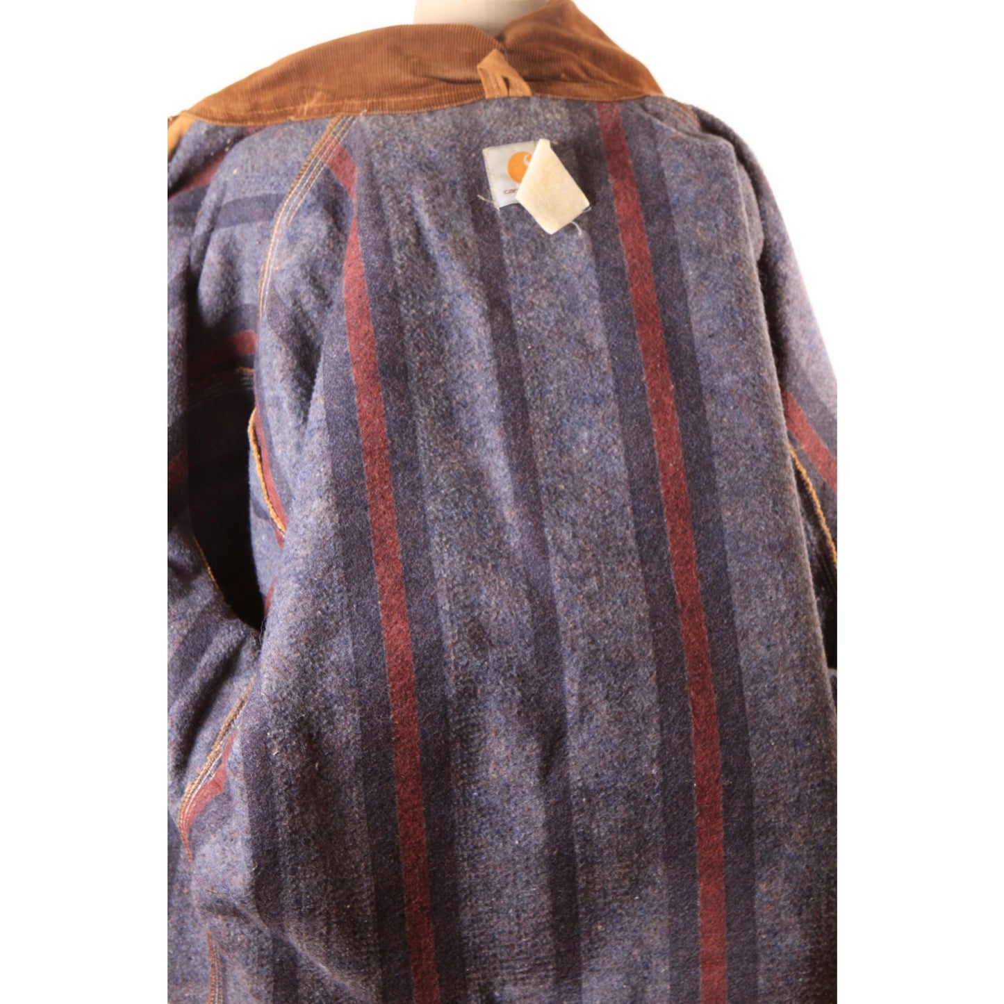 1980s Tan Long Sleeve Corduroy Collar Blanket Lined Zip Up Jacket Chore Coat by Carhartt